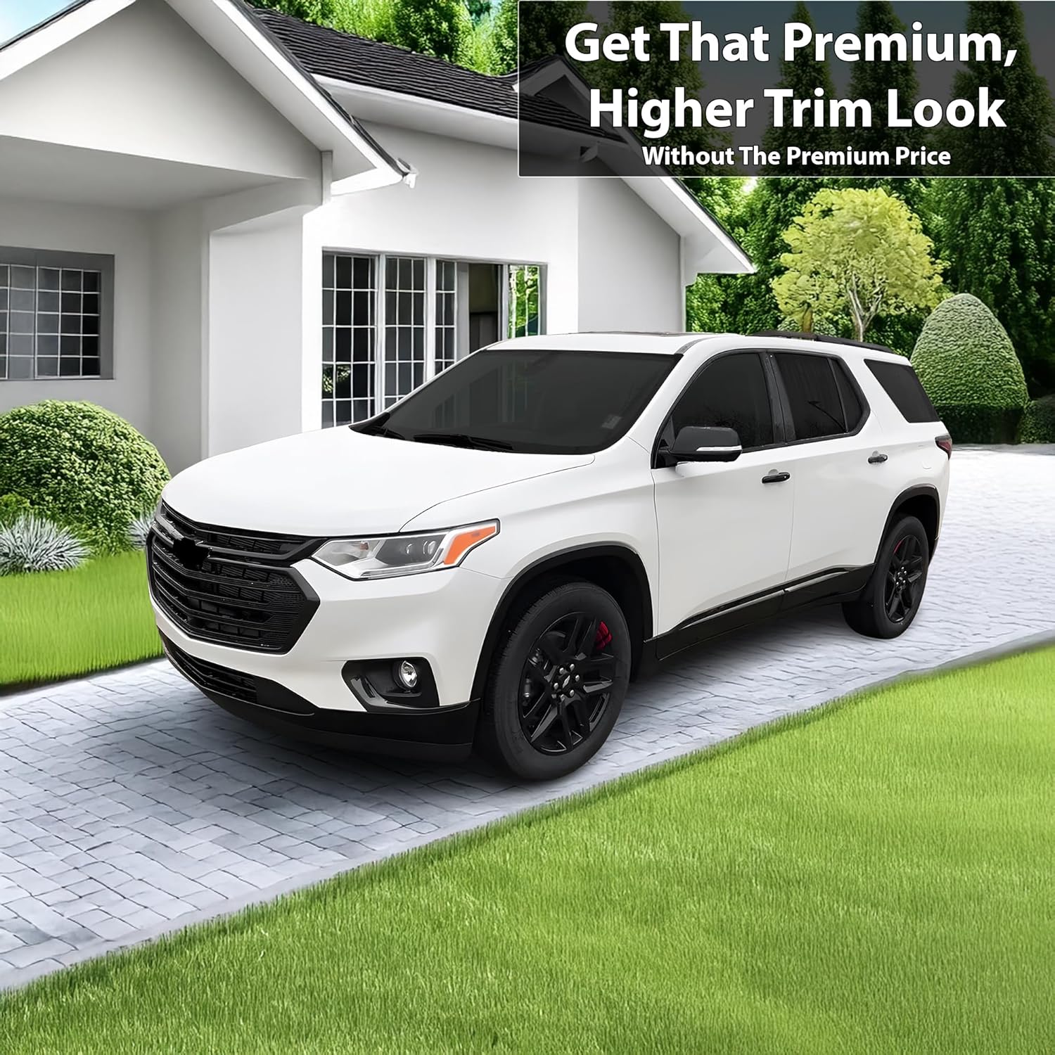 BOGAR TECH DESIGNS for Chevrolet Traverse 2018-2021 Front Grille Chrome Delete – Precut Vinyl Overlay Kit, Gloss Black Blackout Trim