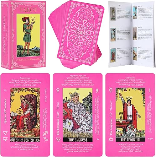 Vista 8 de Cartas de tarot con libro guía y bolsa de lino de transporte, mazo de 78 cartas de tarot clásicas originales, juego de adivinación con significados