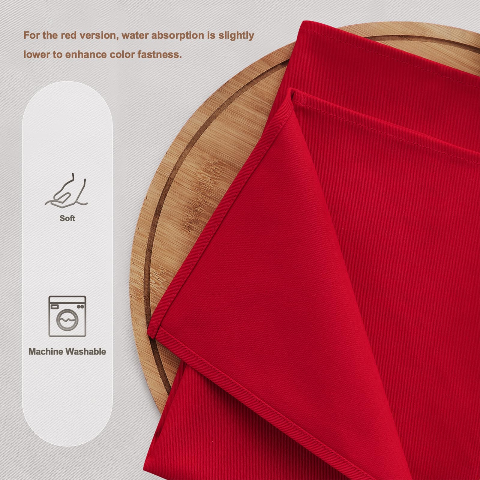 WAITER TREE Cotton Cloth Napkins 50 x 50 cm 12pcs Soft Absorbent Washable Napkins Cloth for Dinner Hotel Restaurant Parties Red - Image 4