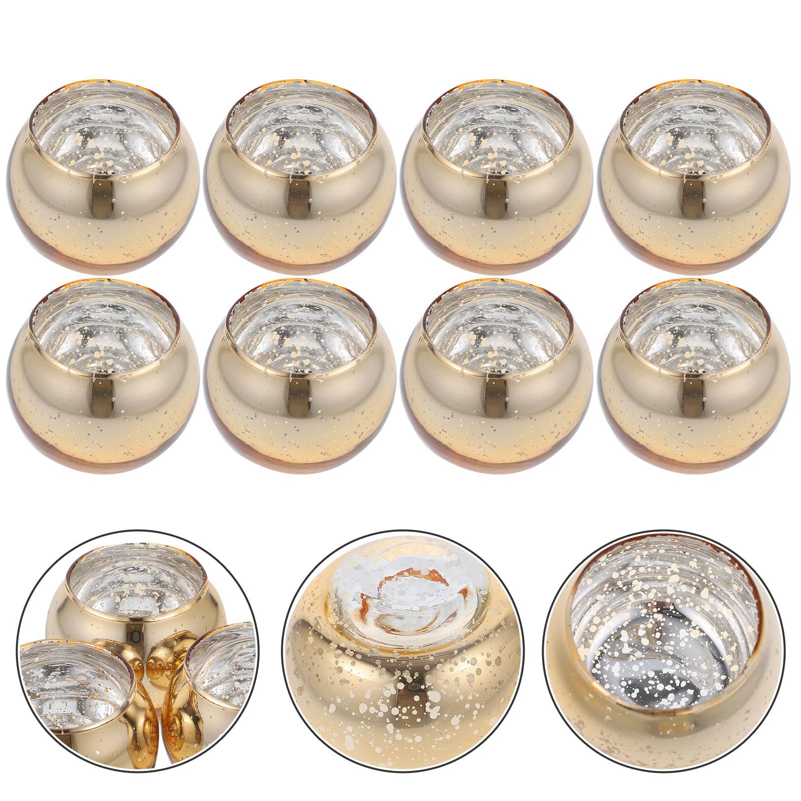 12 Stück Glas Teelichthalter Rund Gold für Teelichter und LED