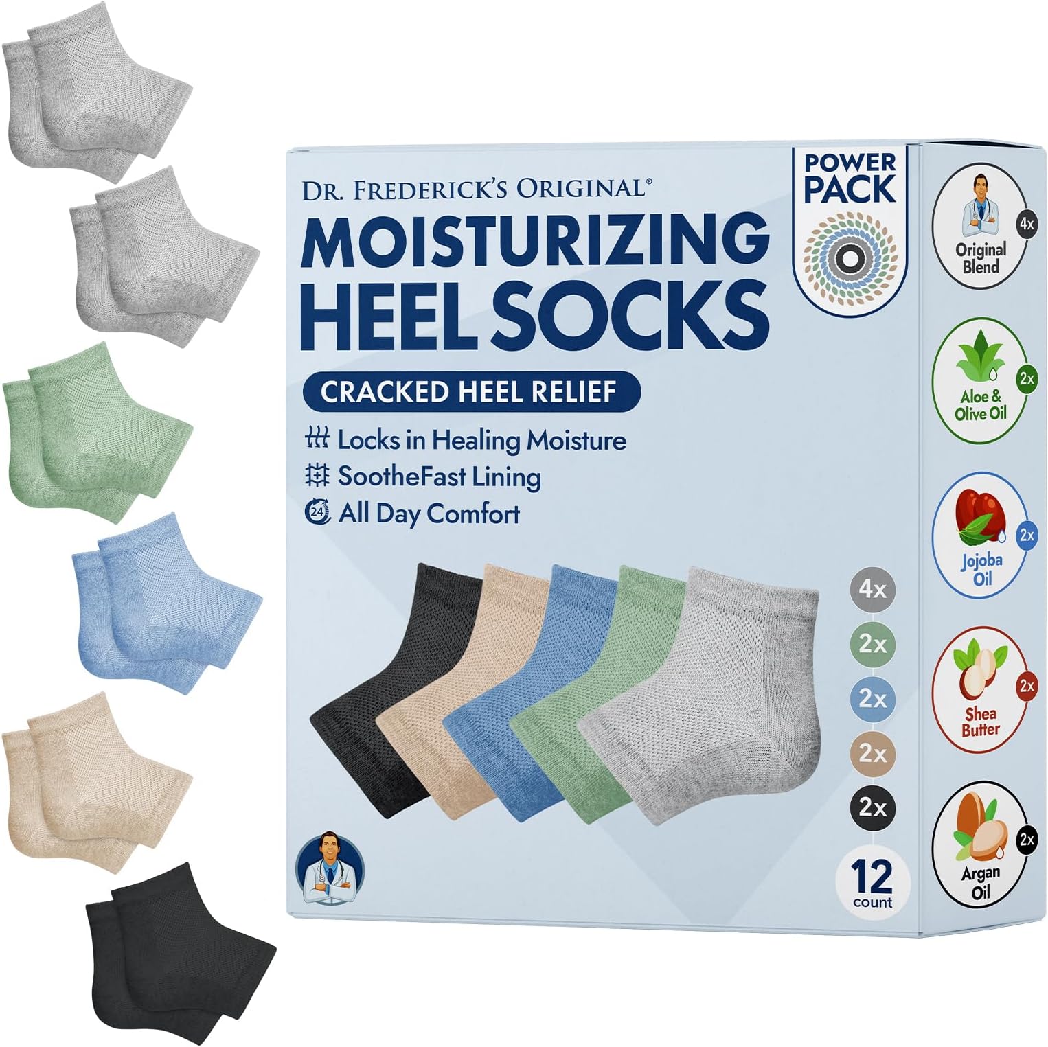 Dr. Frederick's Original Moisturizing Heel Socks for Cracked Heel Treatment - 6 Pairs - Heel Socks for Dry Cracked Feet - Cracked Heel Repair - Heal Dry Heels - Foot Care for Women & Men - Power Pack