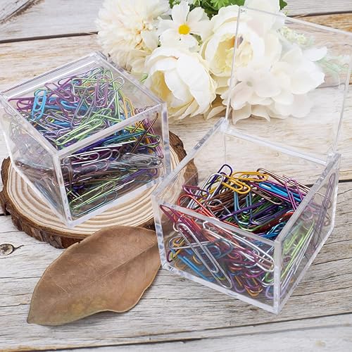 Miniatura 3 de Paquete de 2 organizadores pequeños de acrílico transparente con tapa para clips de papel, notas adhesivas, Qtip, bolas de algodón, soporte para