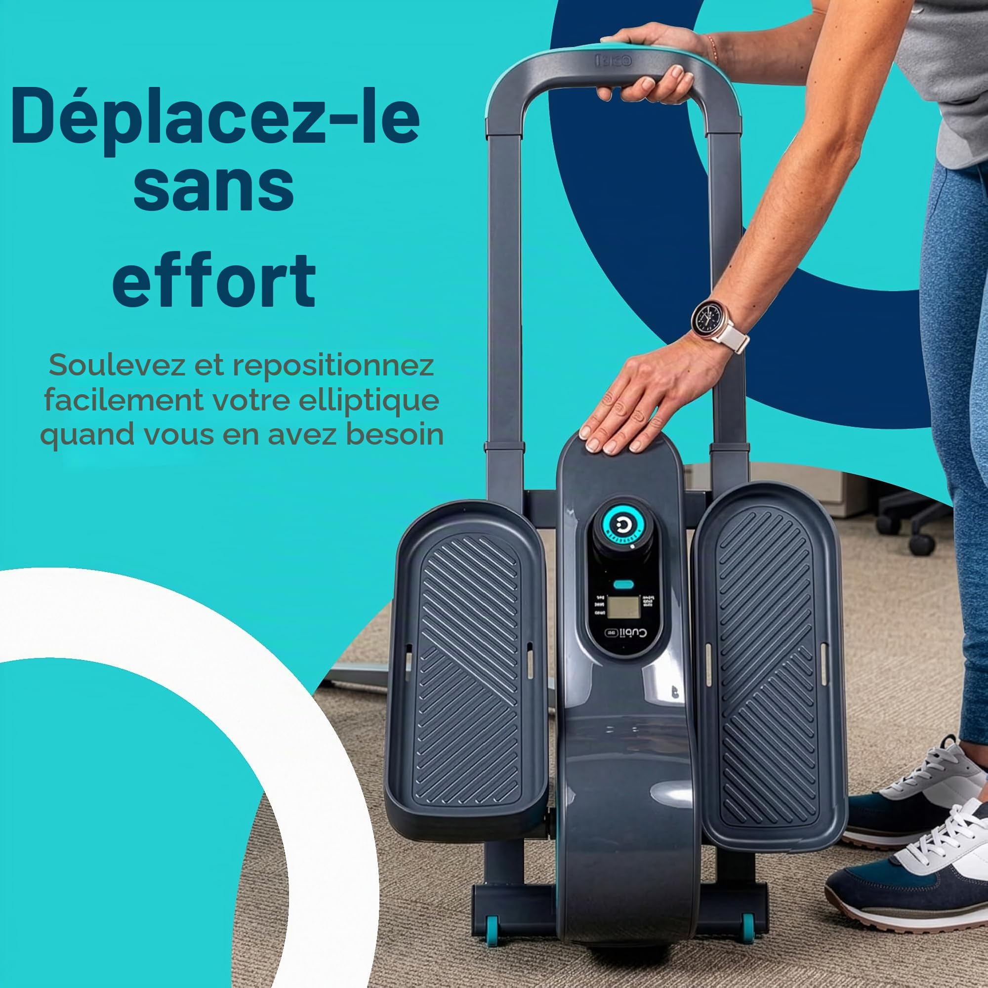 Cubii GO Pédale d'exercice elliptique sous le bureau avec écran LCD Fitness Tracker résistance réglable roues intégrées poignée extensible