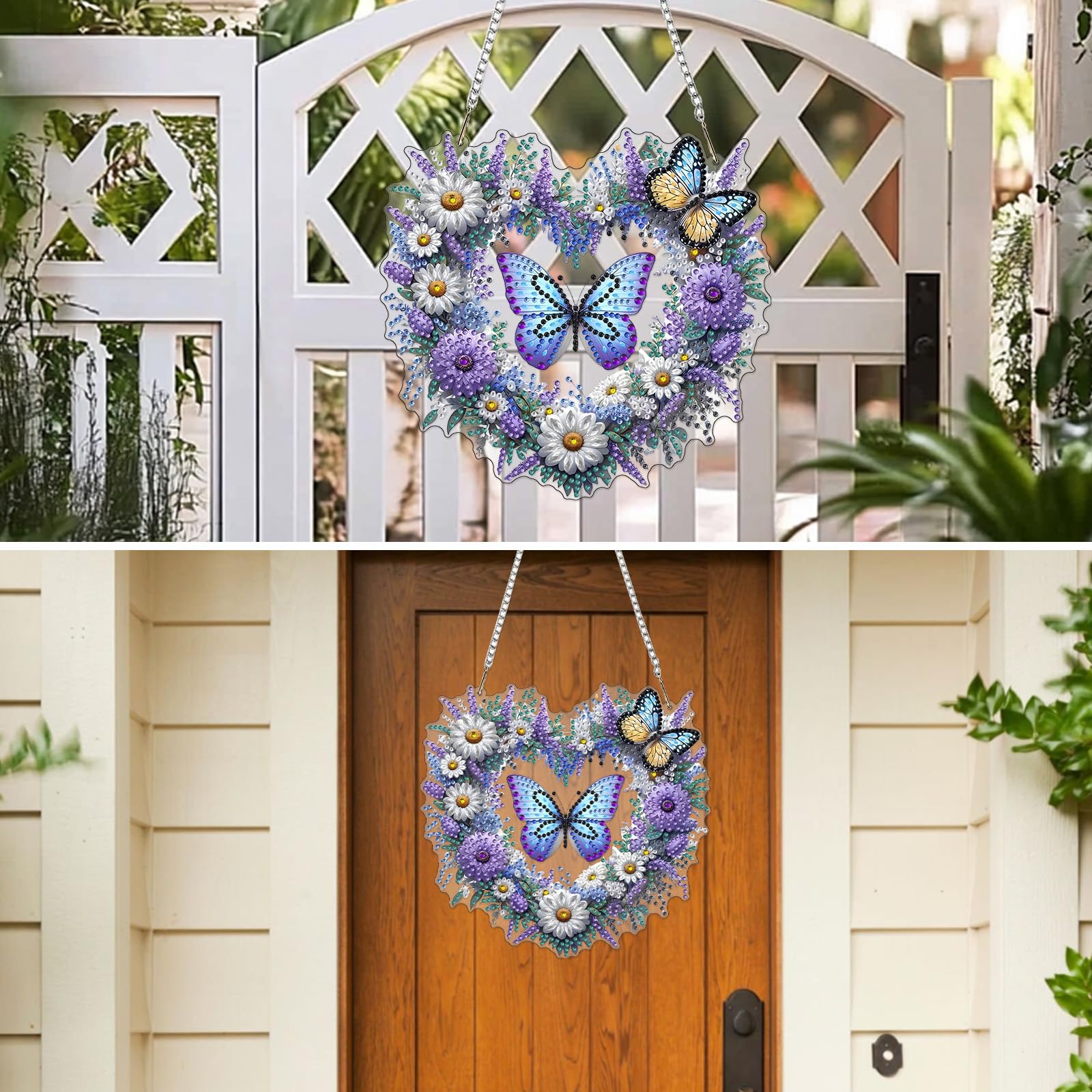 Schmetterling Diamond Painting Fensteranhänger,Kristall Malerei Anhänger mit Kette,doppelseitig hängende Dekoration für Fenster,DIY Diamant Kunst Ornament für Türkranz,Fenster,Garten (21x19.8cm