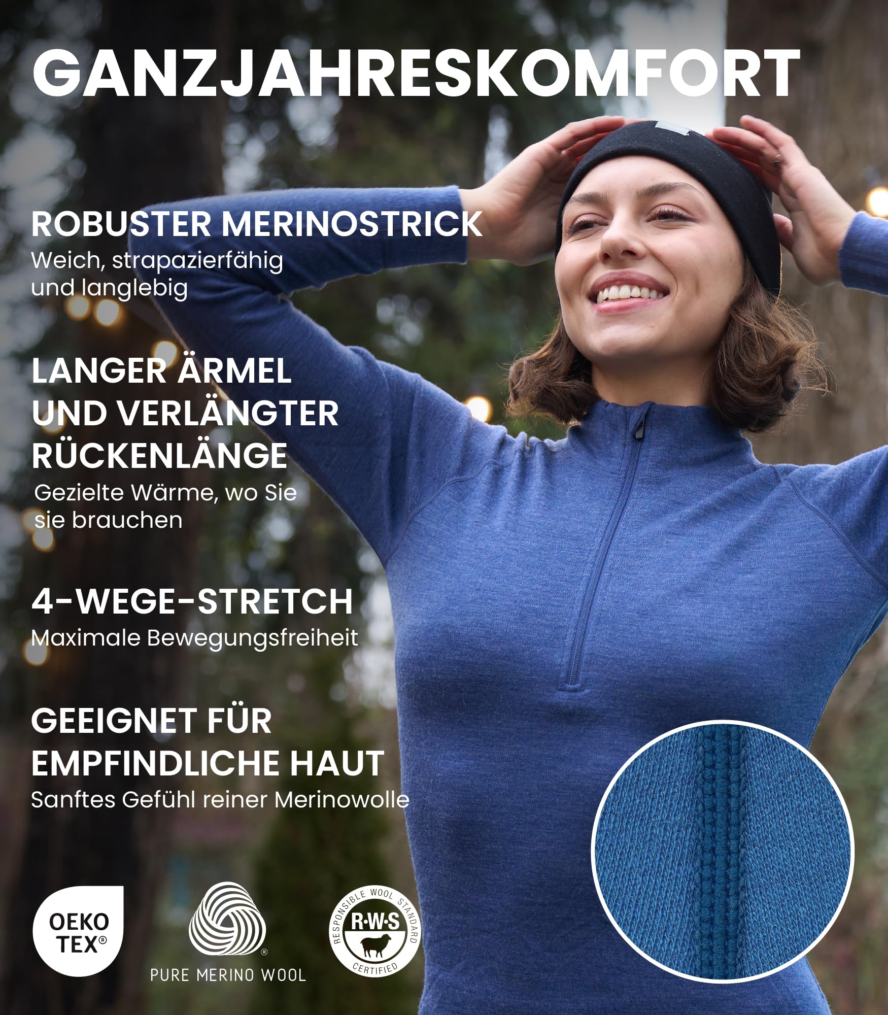 Merino.tech 100% Merino Half Zip Pullover Damen, Merino Unterwäsche Damen Langarm Shirt fürs Wandern, Training, Fitness
