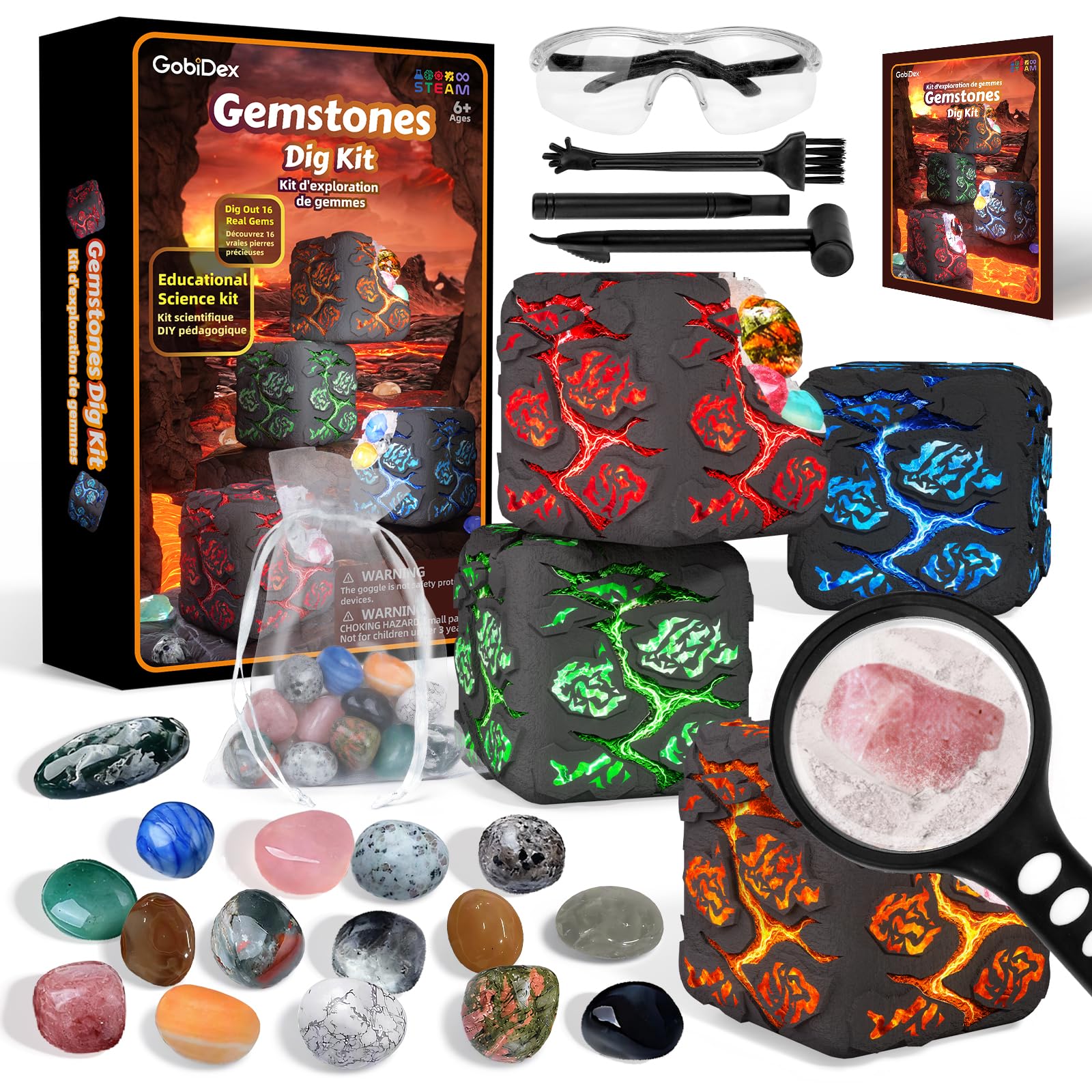 GobiDex Crystal Gemstone Dig Kit, Science Kit for Kids Ages 6+