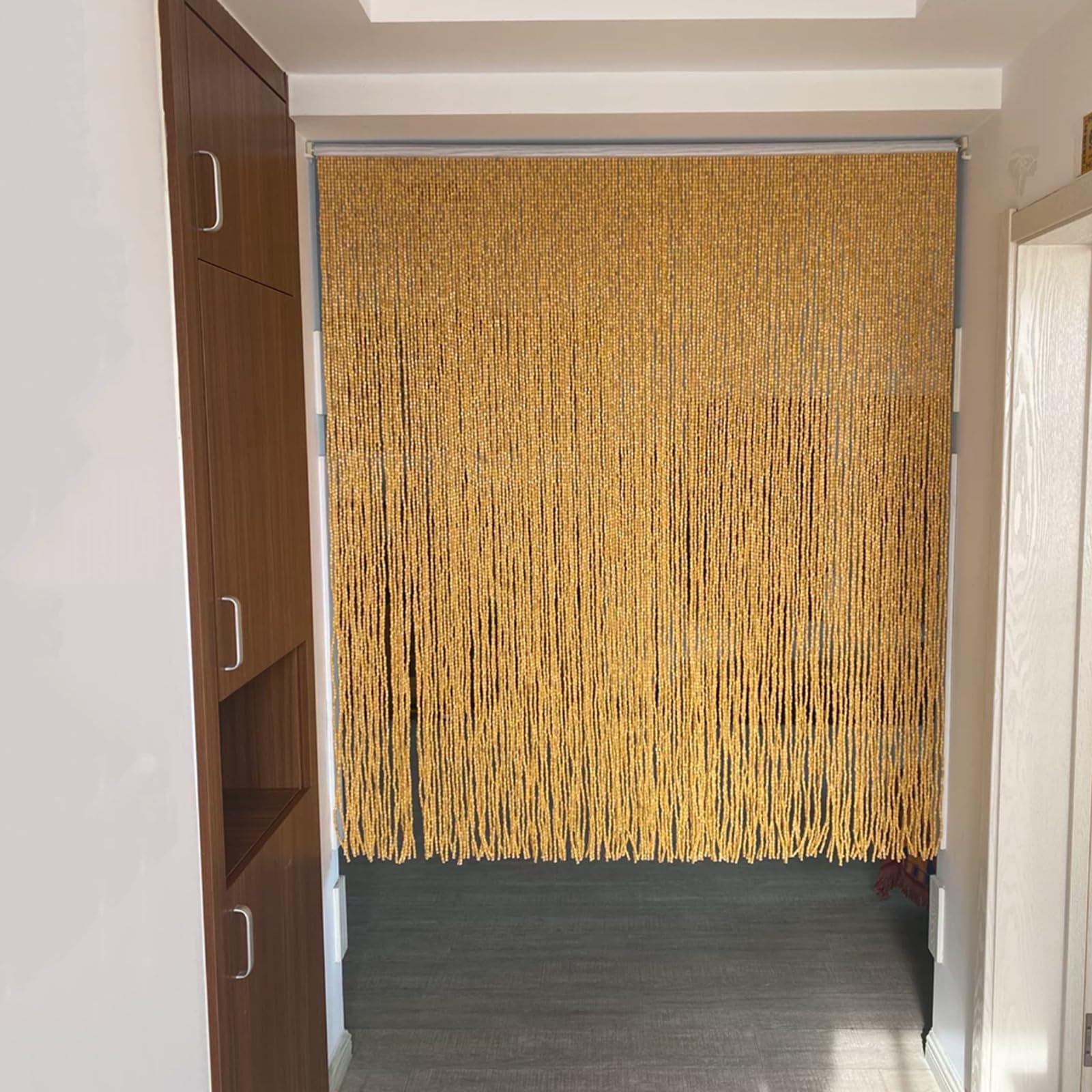 Zasłona na drzwi z naturalnych bambusowych koralików, konfigurowalna przegroda z frędzlami i dekoracja wewnątrz/na zewnątrz, 110 cm x 160 cm (120 nitek) Stylowe i wszechstronne rozwiązanie.