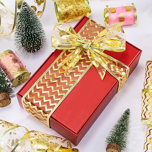 Miniatura 4 de Cinta dorada para árbol de Navidad de 2.5 pulgadas, 6 rollos de 36 yardas, cinta dorada de Navidad, cintas doradas para fiestas navideñas con cable,
