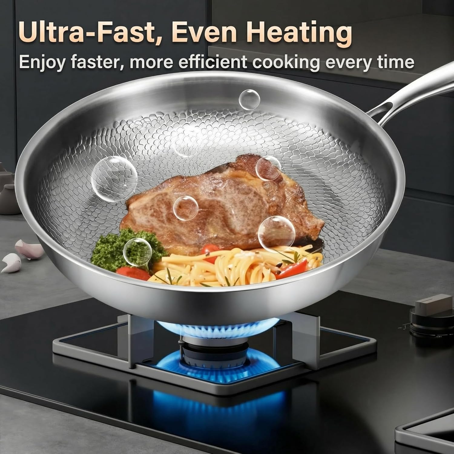 Titanium Pro Pan, 2026 Upgrade Pure Titanium Frying Pan with Lid, Non Stick Titanium Hammered Pan, Chemical-Free, Extreme Heat-Resistant & Lasts a Lifetime (10.23in, With Lid)