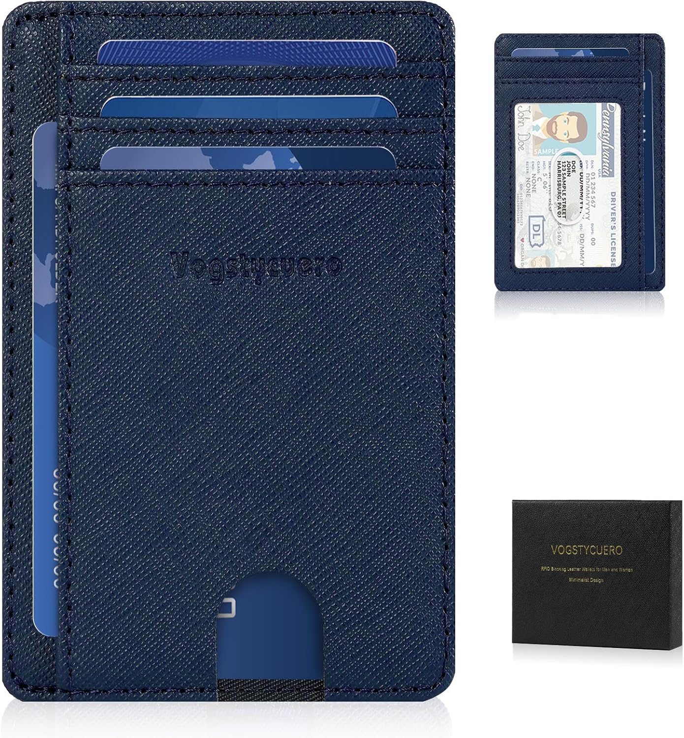 Slim Minimalist Front Pocket Thin Wallet RFID Blocking 100% Genuine Leather Credit Card Holder for men Women, with Gift Box-Cross Blue - Image 2