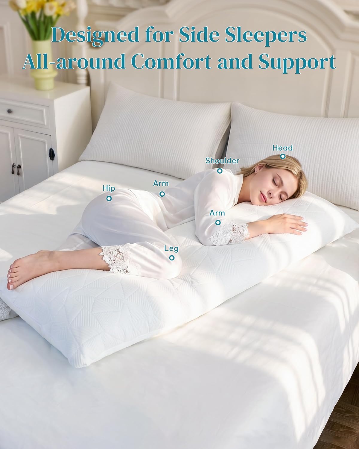 Double Sided Body Pillow, Cooling Body Pillow for Adults with Memory Foam & Washable Cover, 20x54 Long Pillow for Pregnancy, Side Sleepers, Hot Sleepers, 100% Adjustable