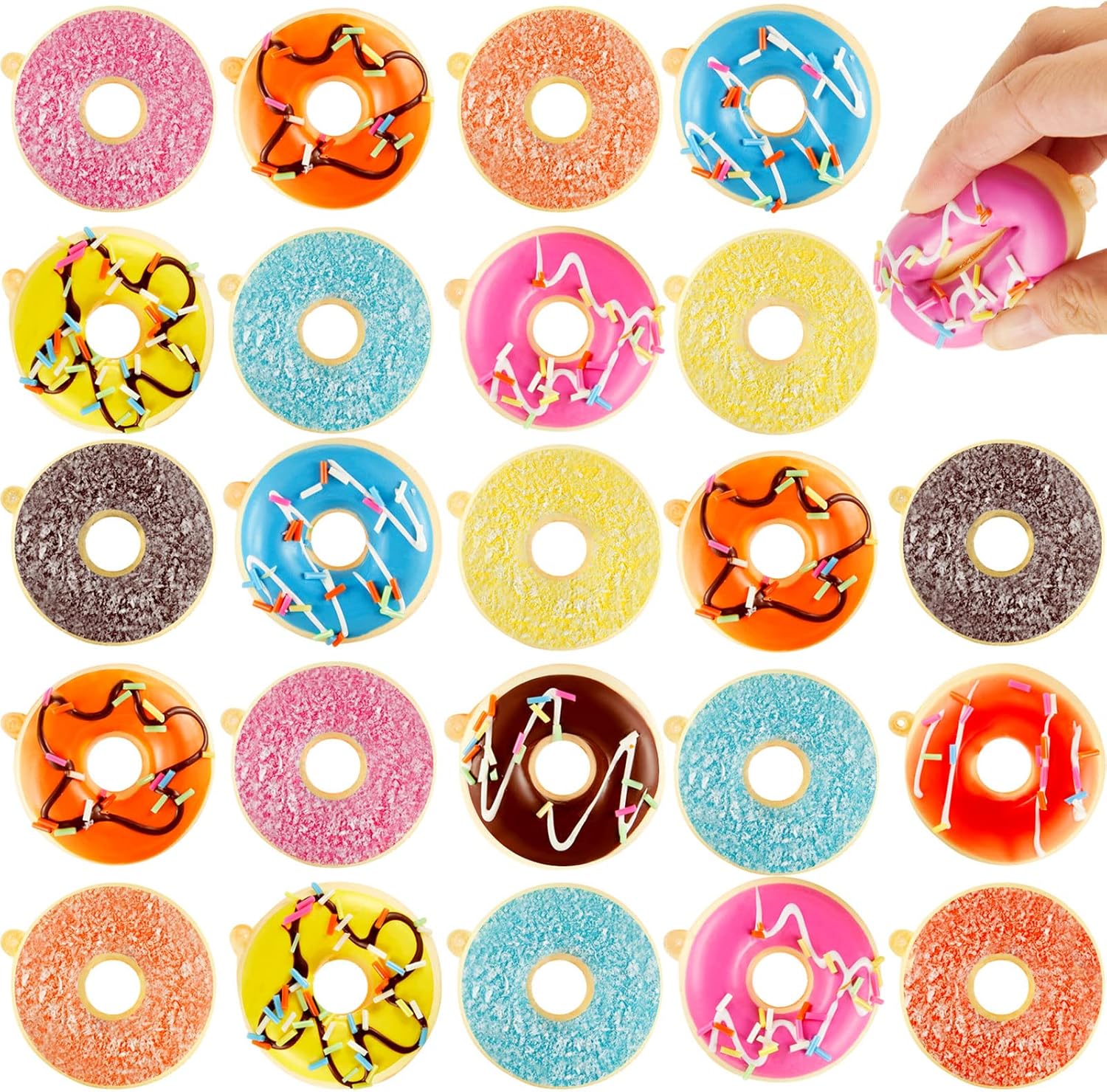 Lewtemi 24 Pcs Donut Balls Stress Squeeze Rainbow Donut Party Favors Stress Relief Decoration Toys for Theme Party Decoration Supplies, 12 Colors