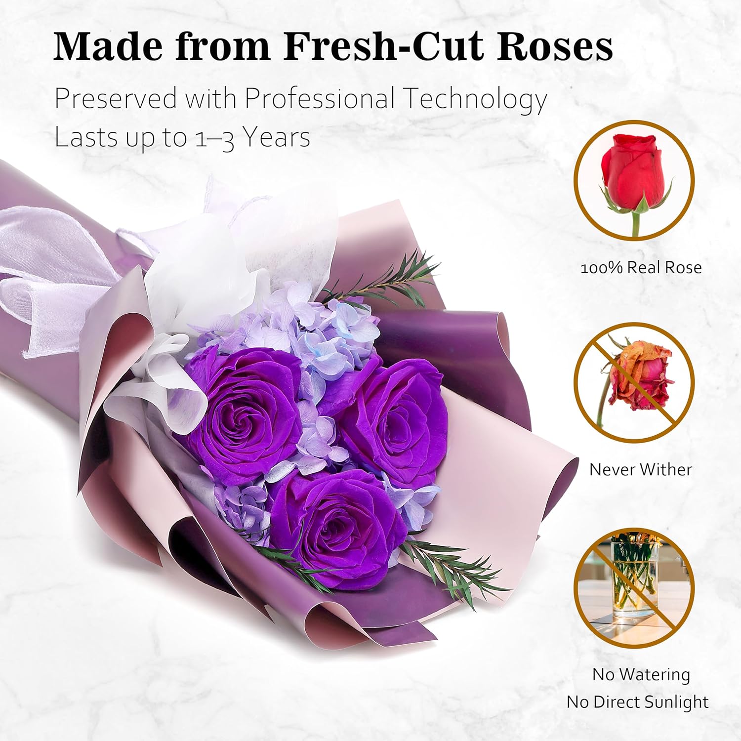 4 Flower Bouquets Set, Red Pink Blue Purple, Preserved Flowers Arrangement, Gift for Women