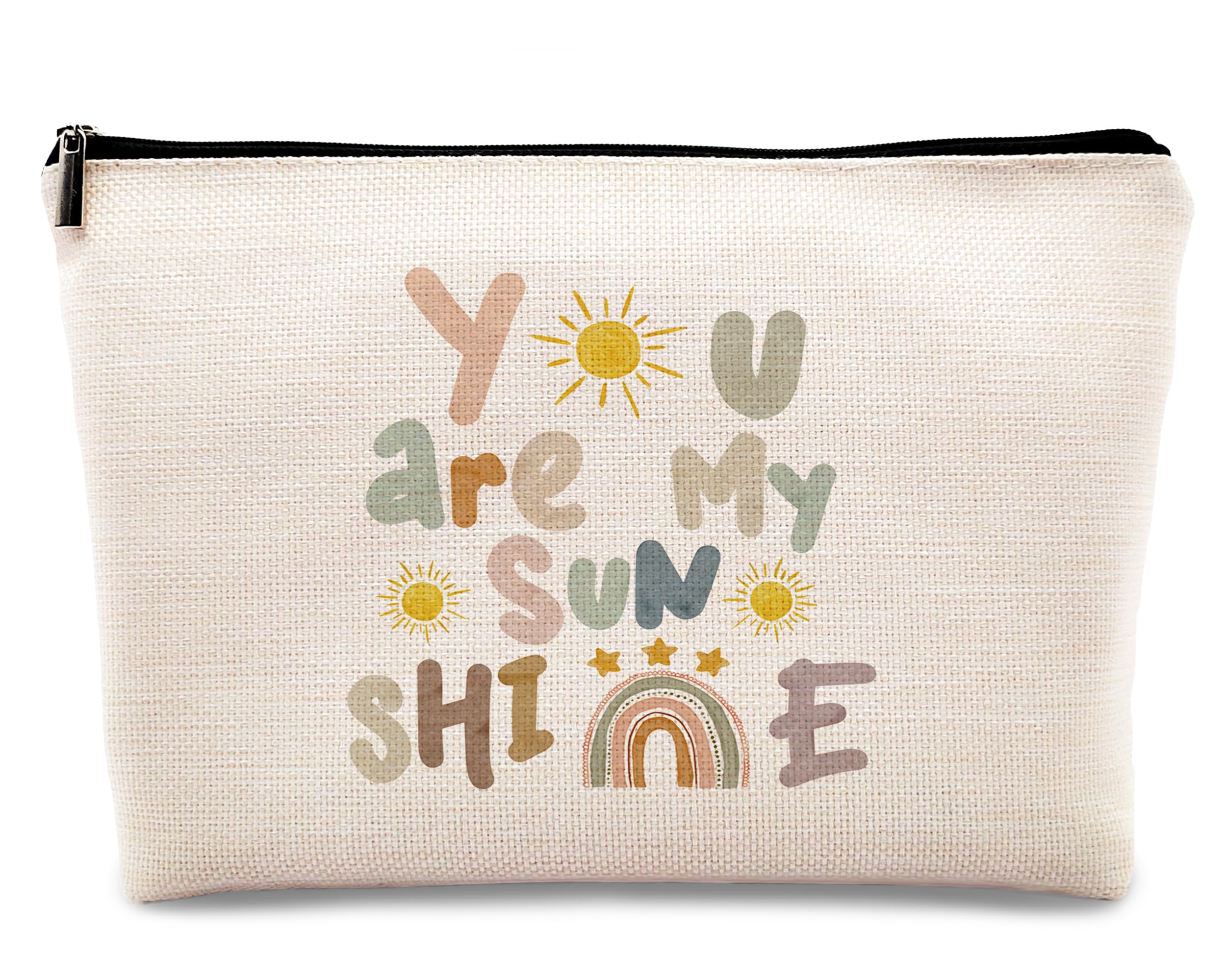 kdquaYou are My Sunshine Makeup Bag, Inspirational Sunshine Gifts for Women Girls Daughter Girlfriend, Boho Sun Rainbow Linen Cosmetic Bag Zipper Pouch Travel Organizer Toiletry Bag Gift for Her