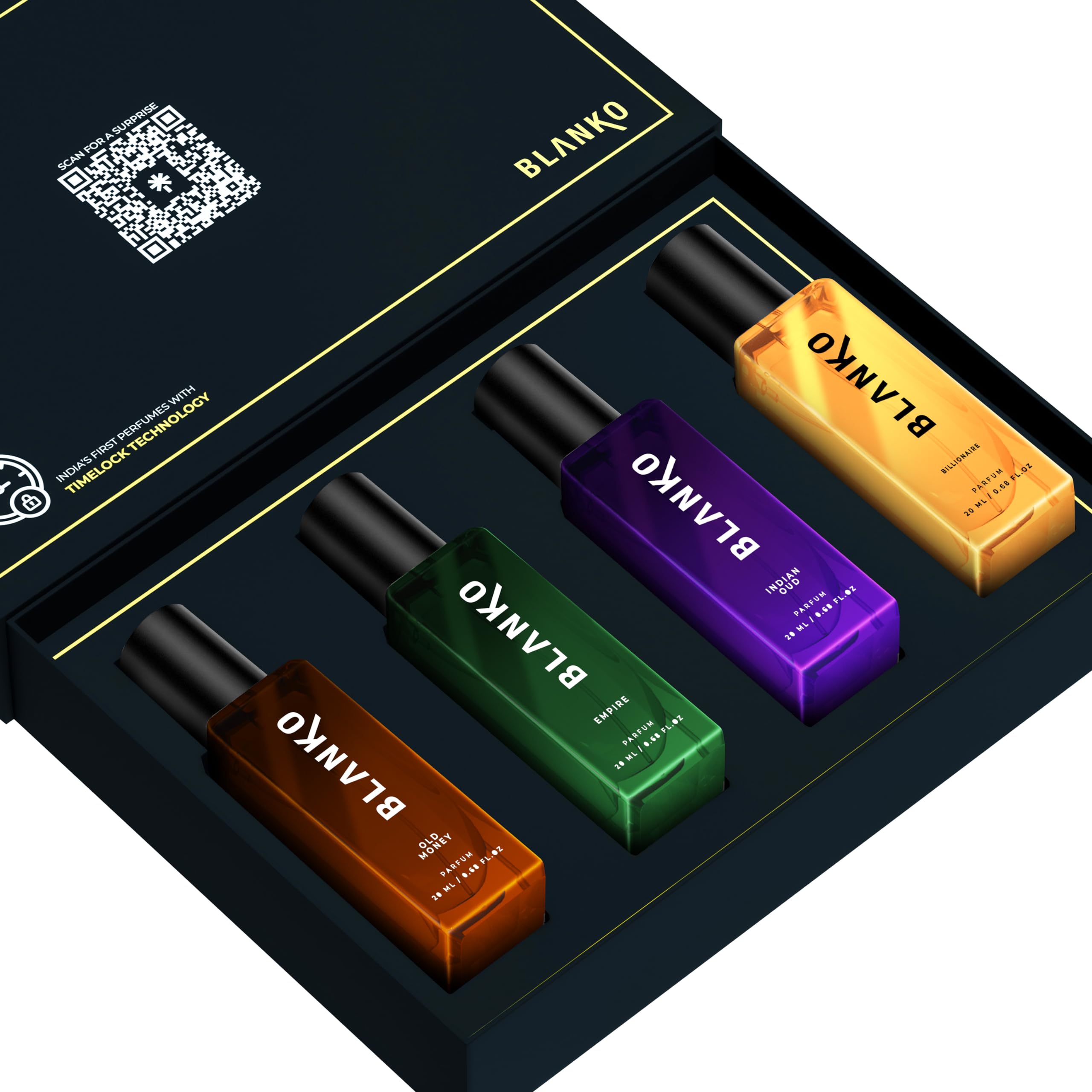 BLANKO By King Royal Collection Tlt Parfum Liquid, 20Ml Pack Of 4 | Longest Lasting Mens Perfume With Time Lock Technology | Luxury Fragrance Gift Set For Husband, Father, Brother