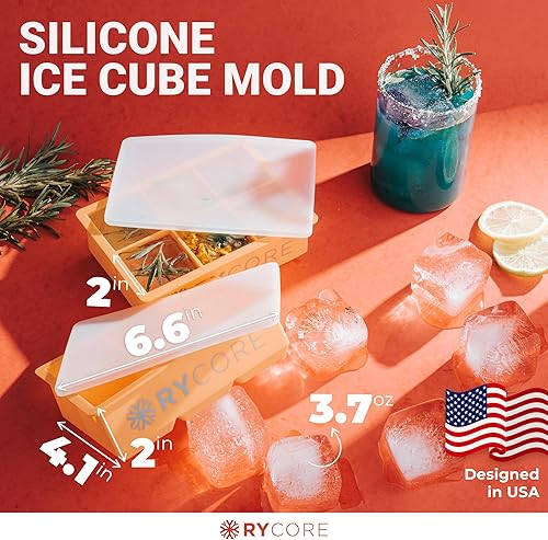 Miniatura 2 de Moldes de hielo para cócteles, paquete de 2 con tapas, 2 pulgadas, 12 cubos, naranja vibrante, perfectos para whisky, bourbon, cubos grandes de