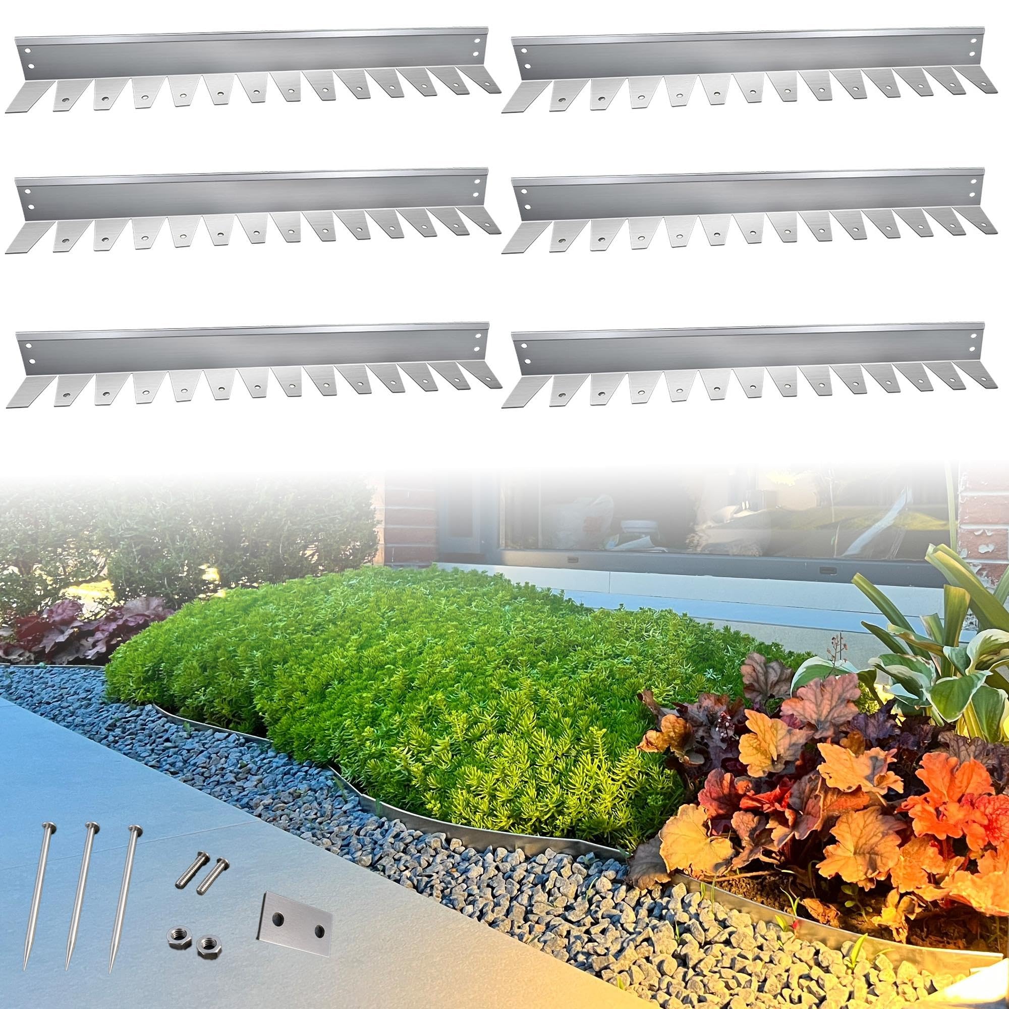 Bordure de lit de Jardin en métal en Acier Inoxydable, Paquet de 6