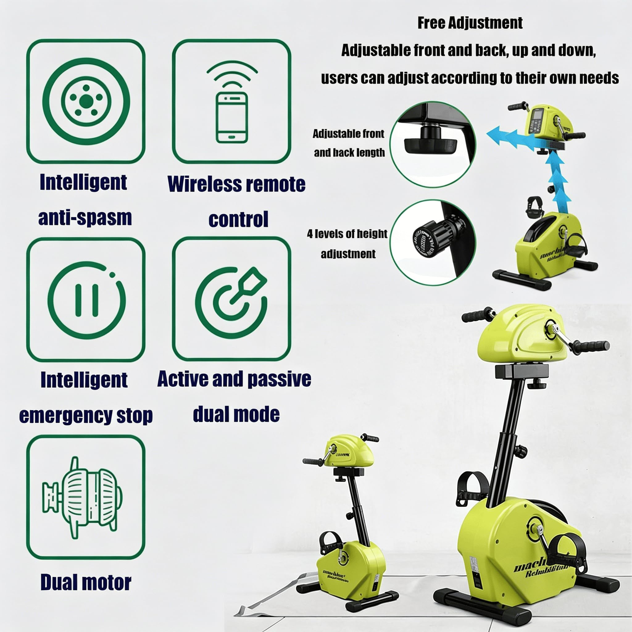 Pedal de rehabilitación eléctrico para Personas Mayores, Bicicleta estática para discapacitados, Equipo de Fitness para Ejercicios de Brazos, piernas y Rodillas en Interiores.,A02
