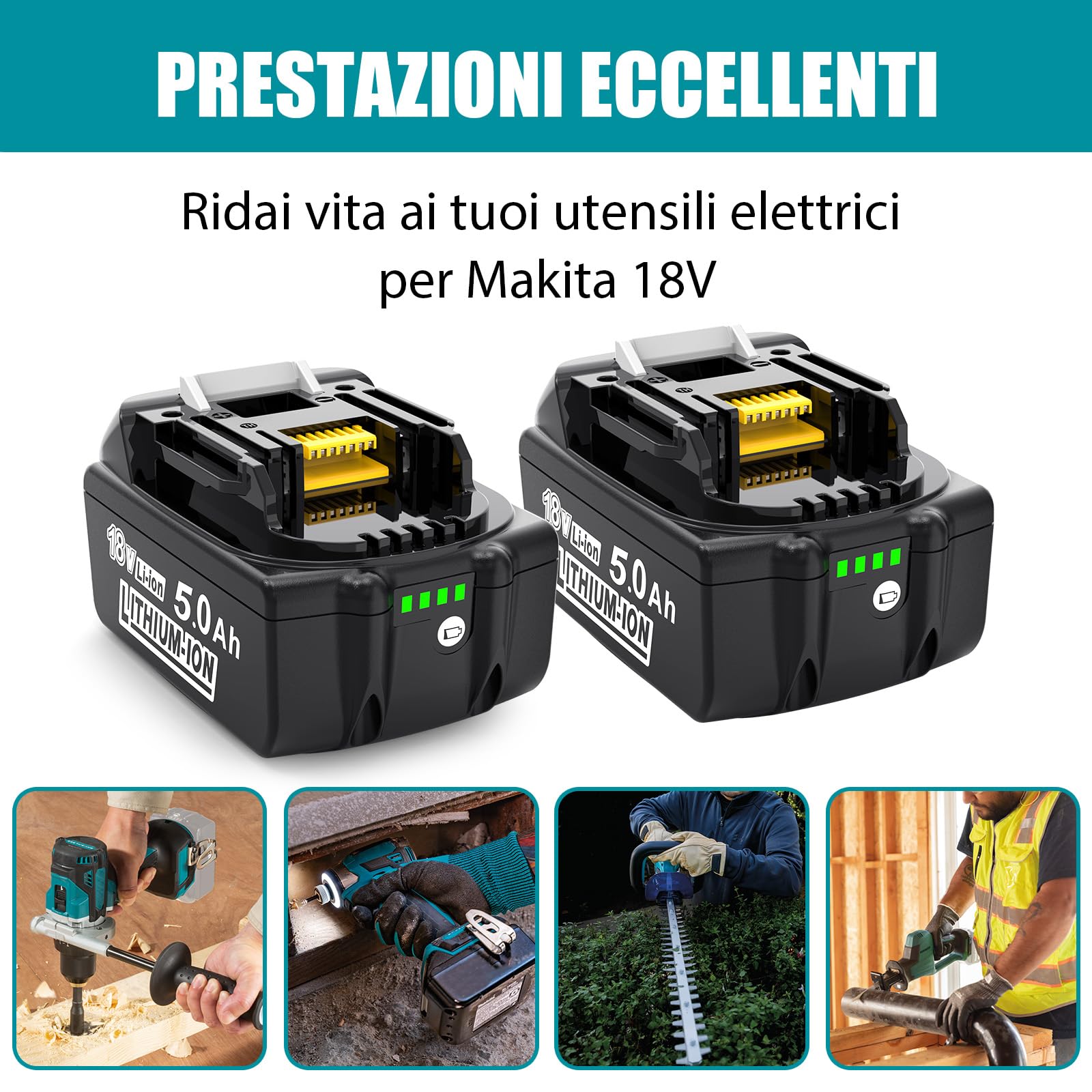 Batteria di ricambio per Makita 18V: 5000mAh batteria agli ioni di litio di ricambio compatibile con BL1850B BL1850 BL1860B BL1860 194205-3 LXT-400 (2 pezzi) | 2 batterie agli ioni di litio compatibili con BL1860B BL1860 BL1830 194205-3 LXT-400