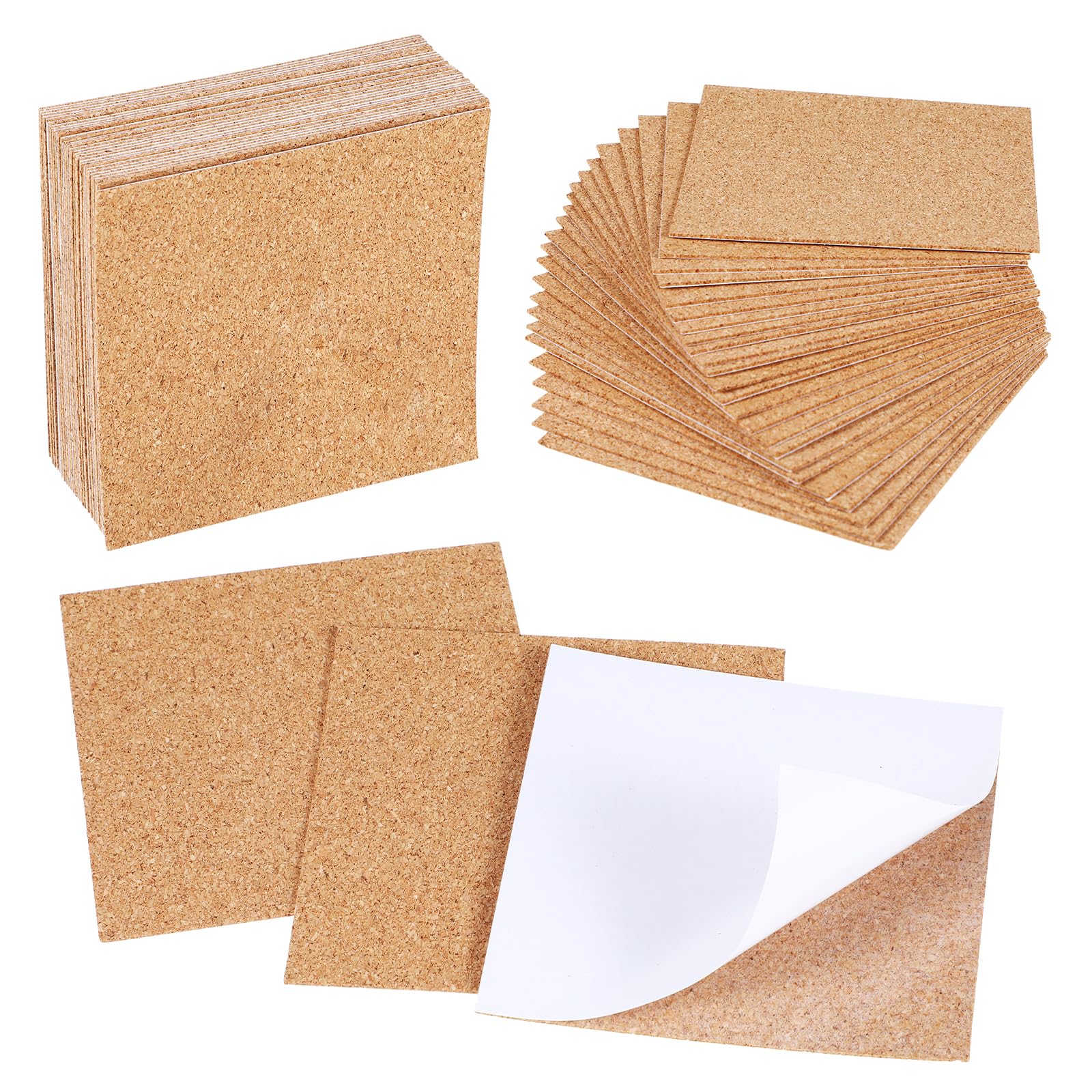 Qianyu 30 Stück Selbstklebende Korkplatten für Selbstgemachte Untersetzer Korktafeln Korkfliesen Korkmatte 10 x 10cm Rechteckig Korkplatten für Büro Schule die Wand Fußböden Untersetzer
