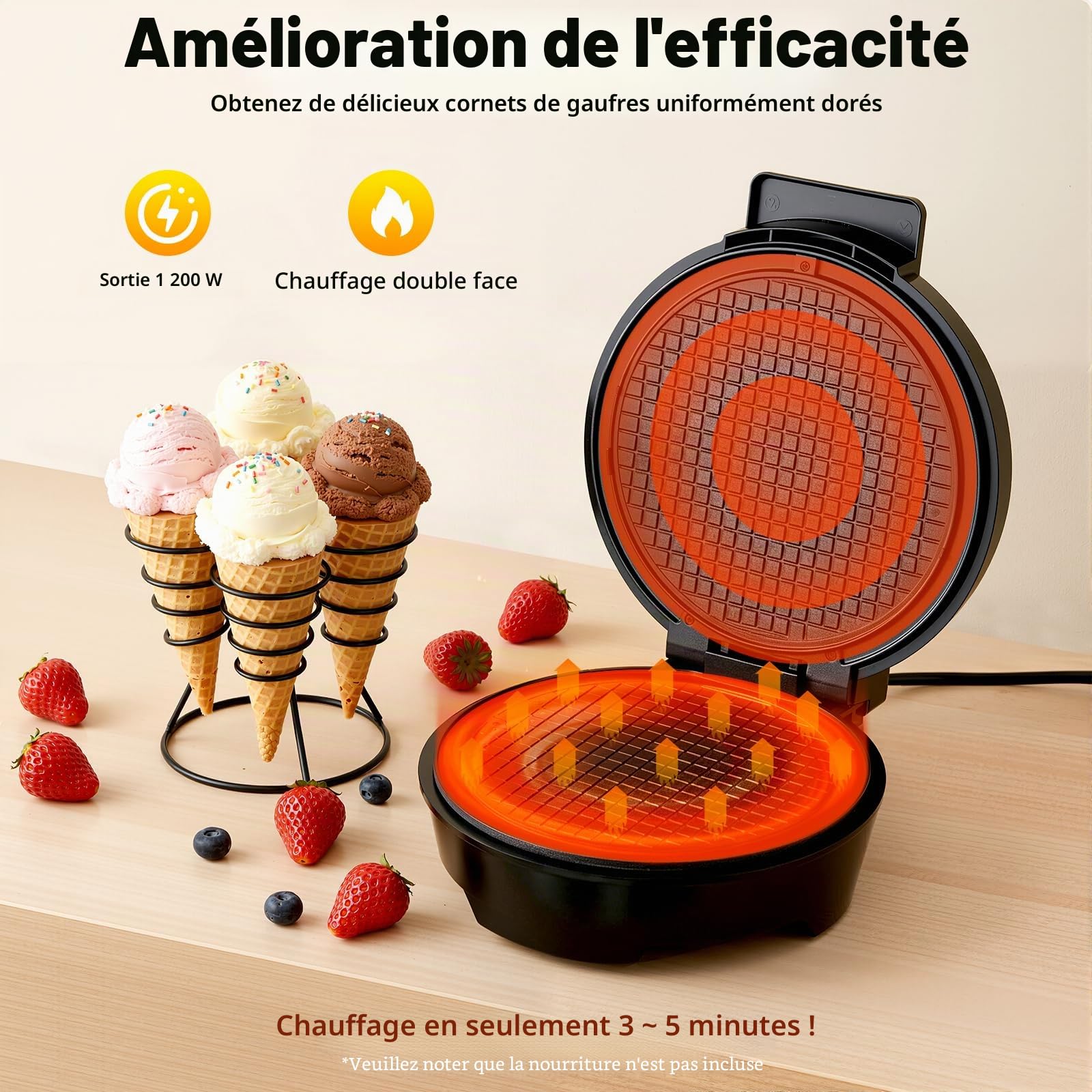 Machine à œufs en acier inoxydable 1200 W avec revêtement antiadhésif, moules à pâtisserie antiadhésifs avec 2 lumières, 100-150 °C, 20 cm de diamètre.