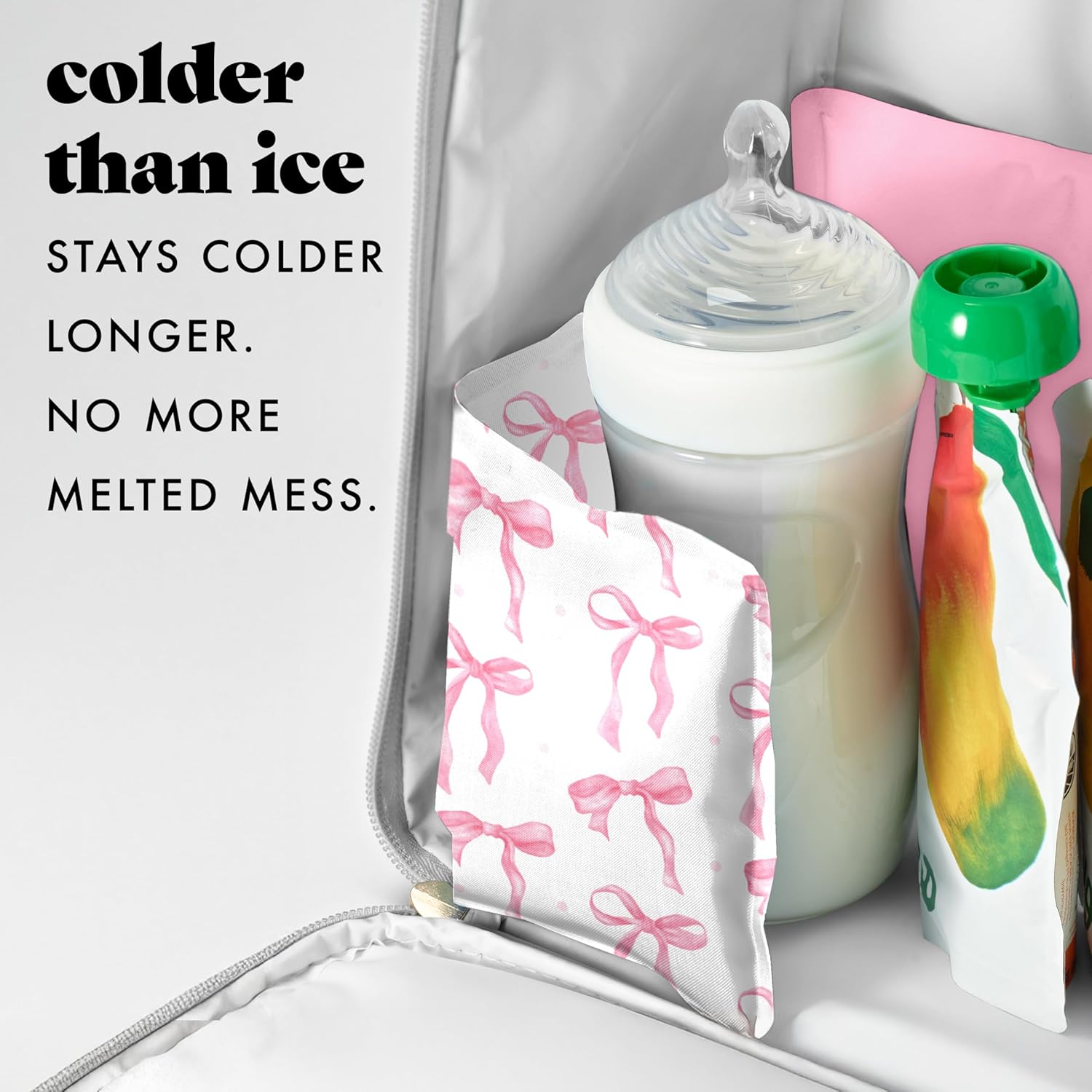 Fit & Fresh Bloomington Lunch Bag with 2 Containers + Cool Coolers Soft Ice Packs 2Pk + Reusable PEVA Storage Bags 3Pk, Leak-Resistant, BPA-Free, Durable, Easy to Clean, Pink Bows