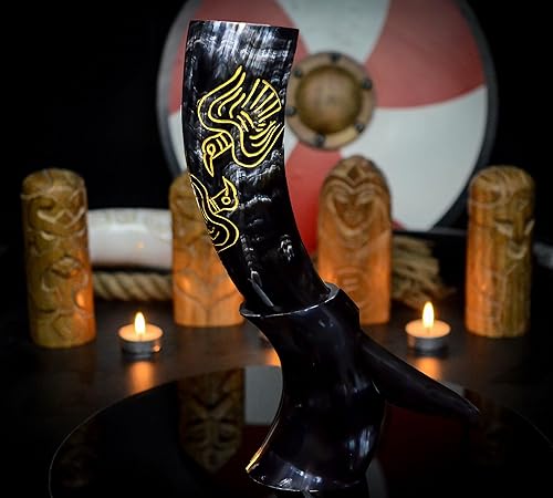 Miniatura 5 de Cuerno vikingo de 12 onzas con soporte, auténtico regalo único de cerveza para hombres y mujeres, jarra medieval para whisky Mead Ale  Accesorios de