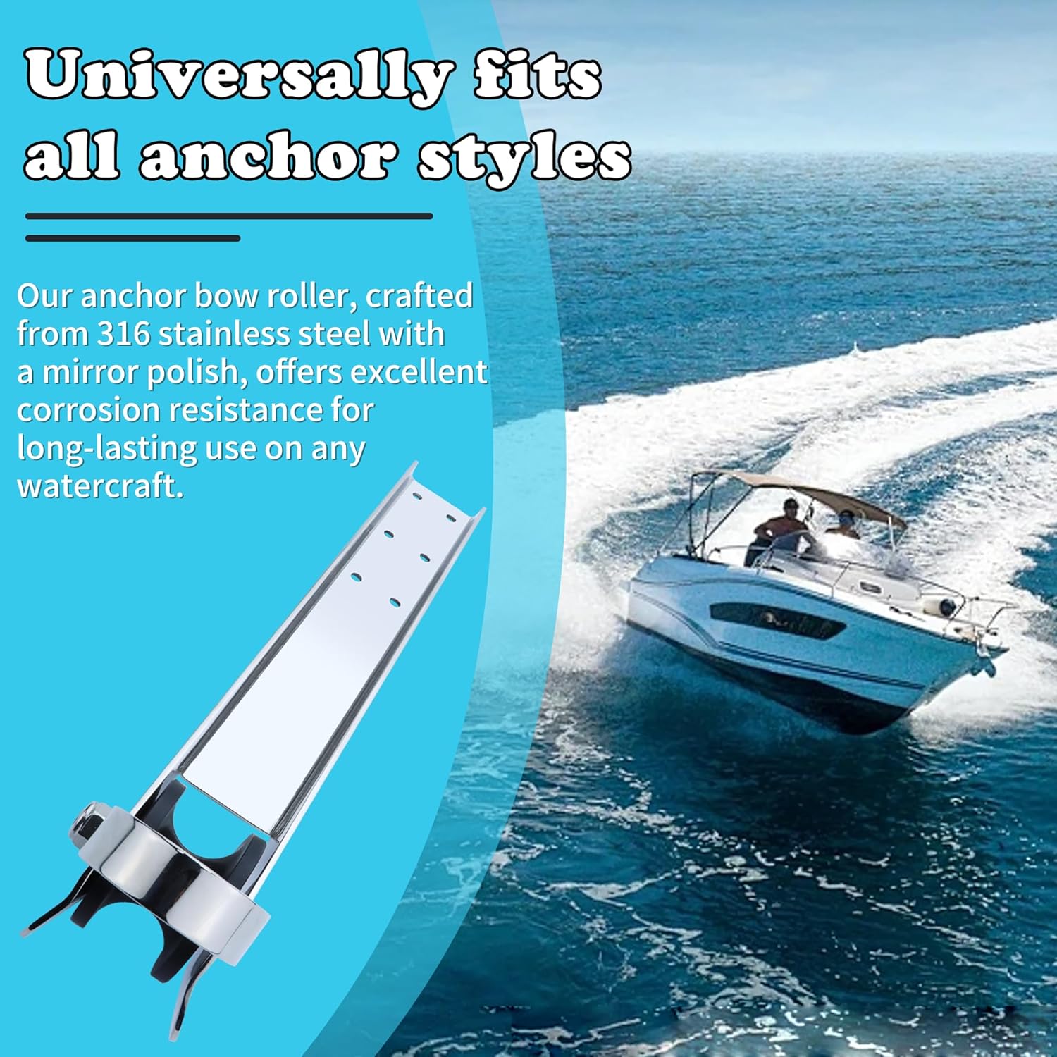 Marine Bow Anchor Roller Bracket 15", 316 Stainless Steel Heavy Duty Anchor Holder for Boat for Yacht Fishing Boat, Easy Install with Spared Roller (390“*52”)