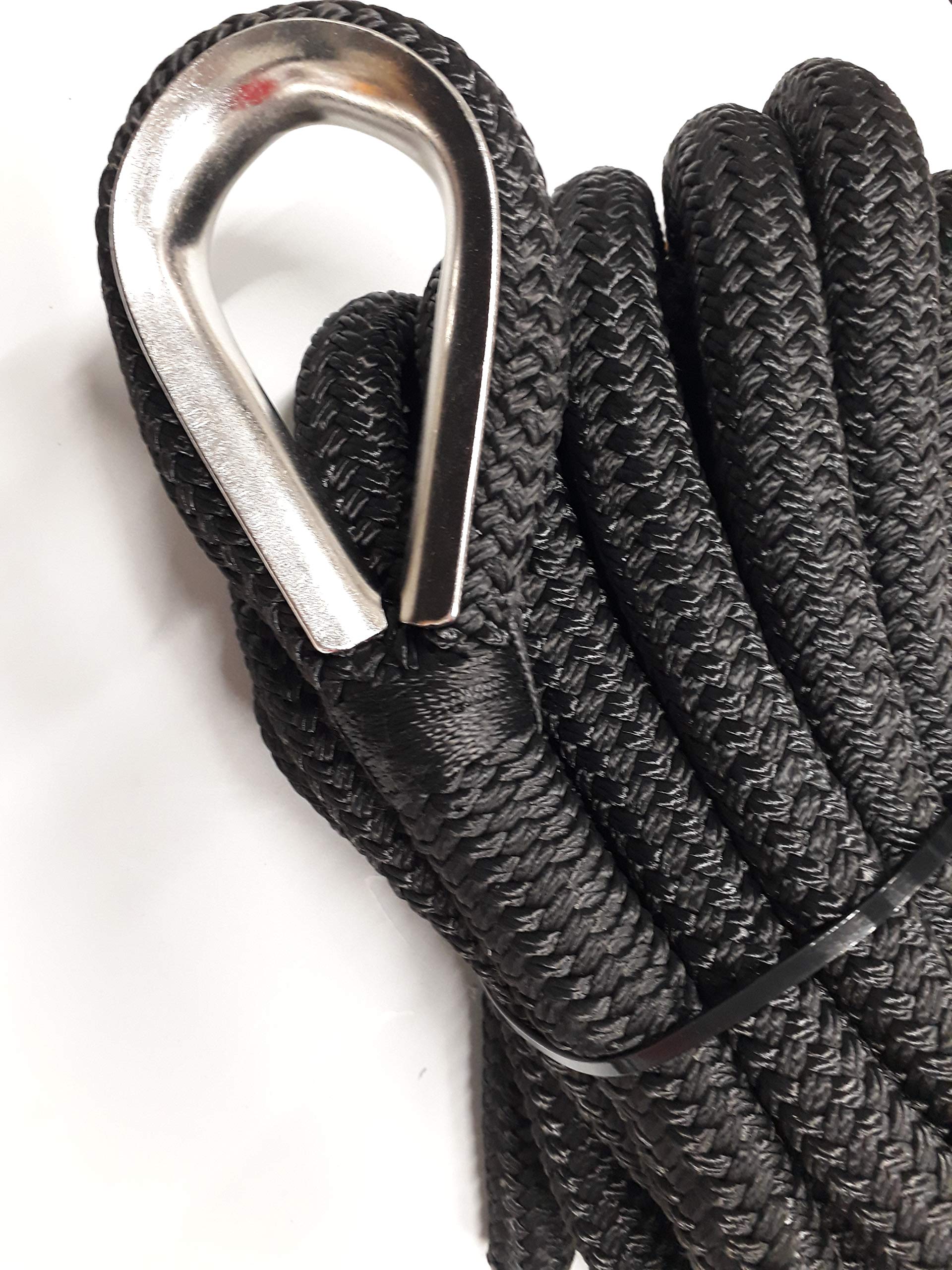 Corda Amarre Ø 20 mm punta 12 metri nero terminale acciaio inox Spissure alta resistenza
