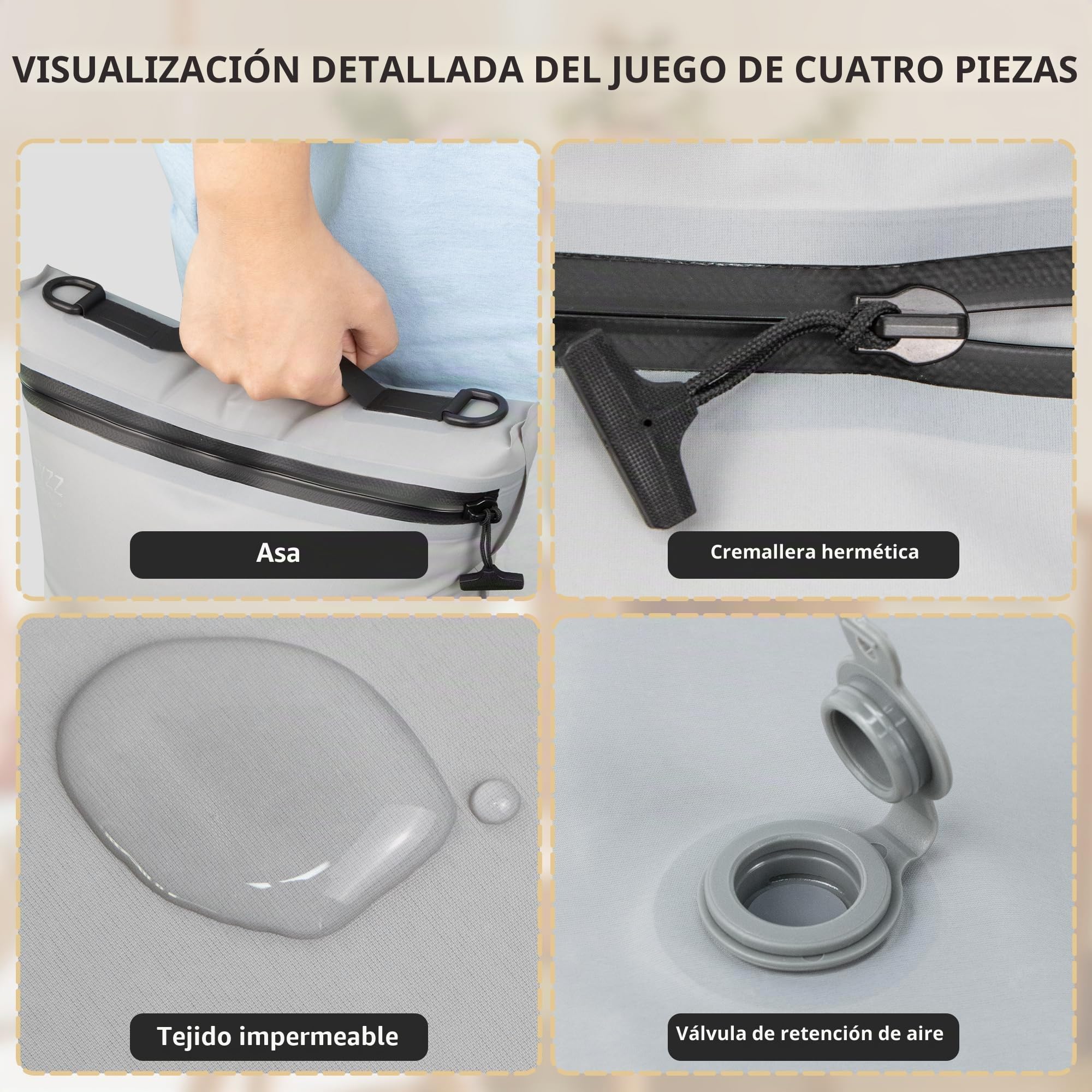 Organizador de Maletas Compresión Cubo Embalaje Set de 4 Reutilizables TPU Bolsas de Vacío con IPX8 Cremallera Impermeable Bolsas de Vacío para Ropa Calcetines Zapatos（Sin Bomba）