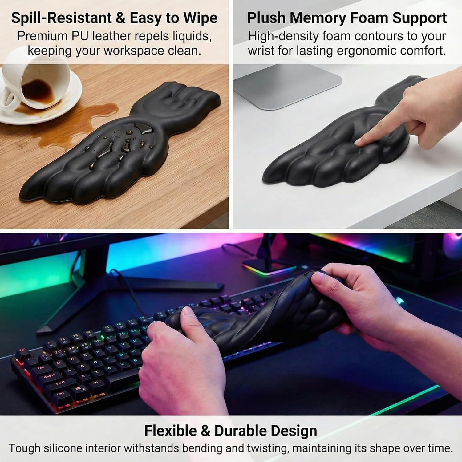 Angel Wing Keyboard Wrist Rest Set, 3 Piece Cloud Wrist Rest for Computer Keyboard with Mouse Wrist Rest and Coaster, PU Leather Memory Foam Wrist Support for Office, Home and Gaming (Blue-A)