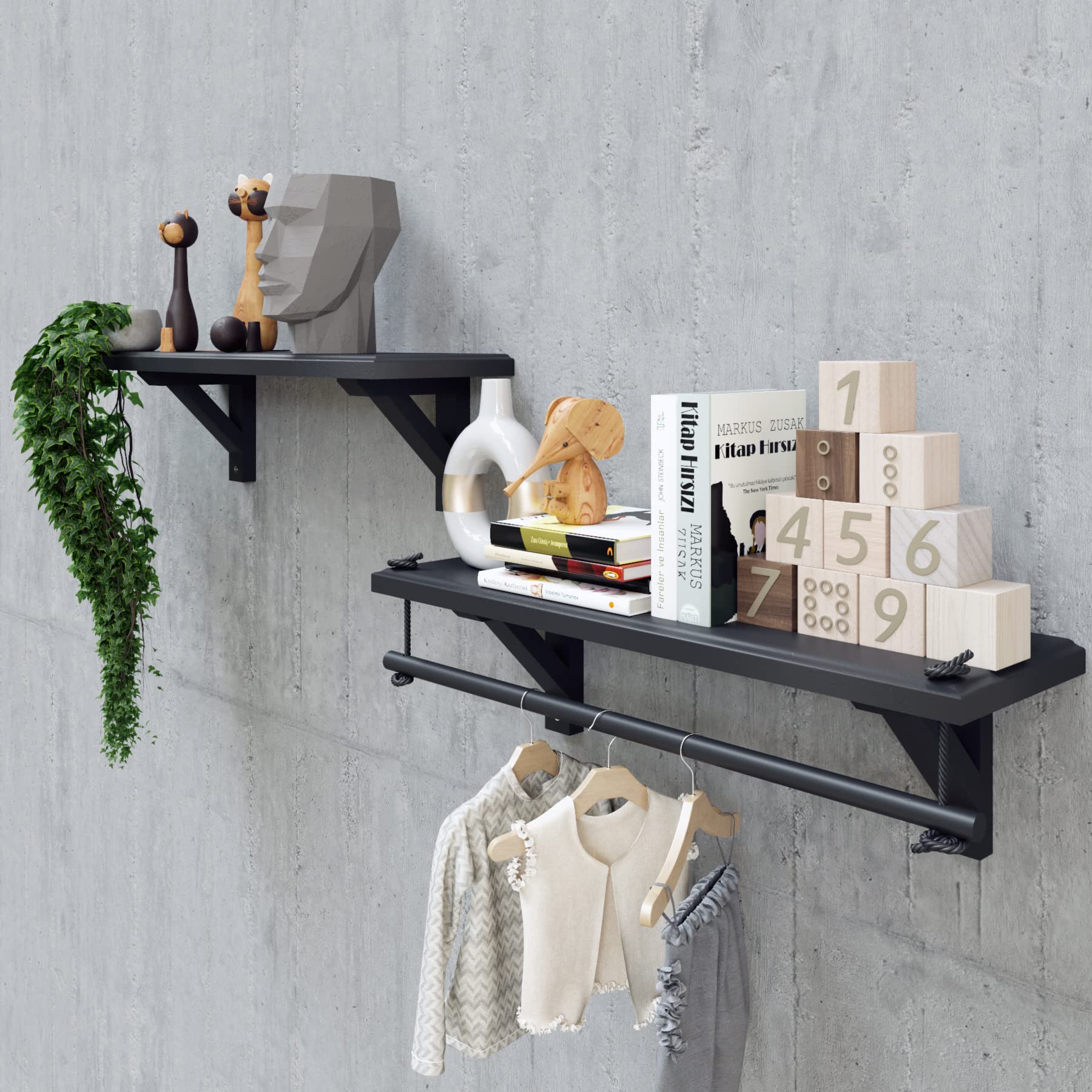 Vervida Schweberegale – 2 Stück, 38 Cm Lang, Schwarz – Modernes Wandregal Für Bad, Schlafzimmer & Küche