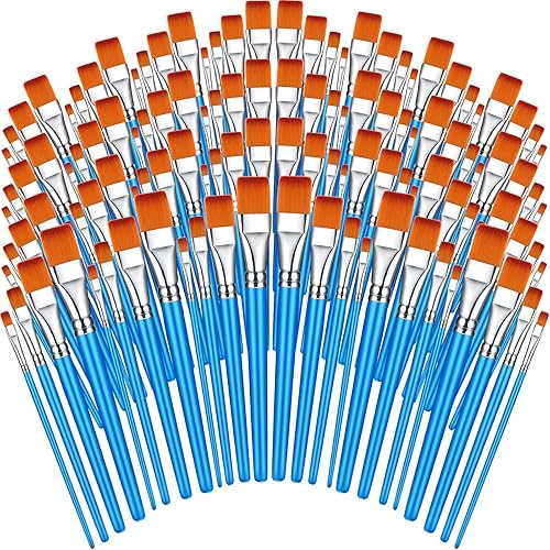 120 pinceles planos para pintura acrílica, pinceles de pintura sintética grandes a granel con mango de madera para acuarela, óleo, manualidades,