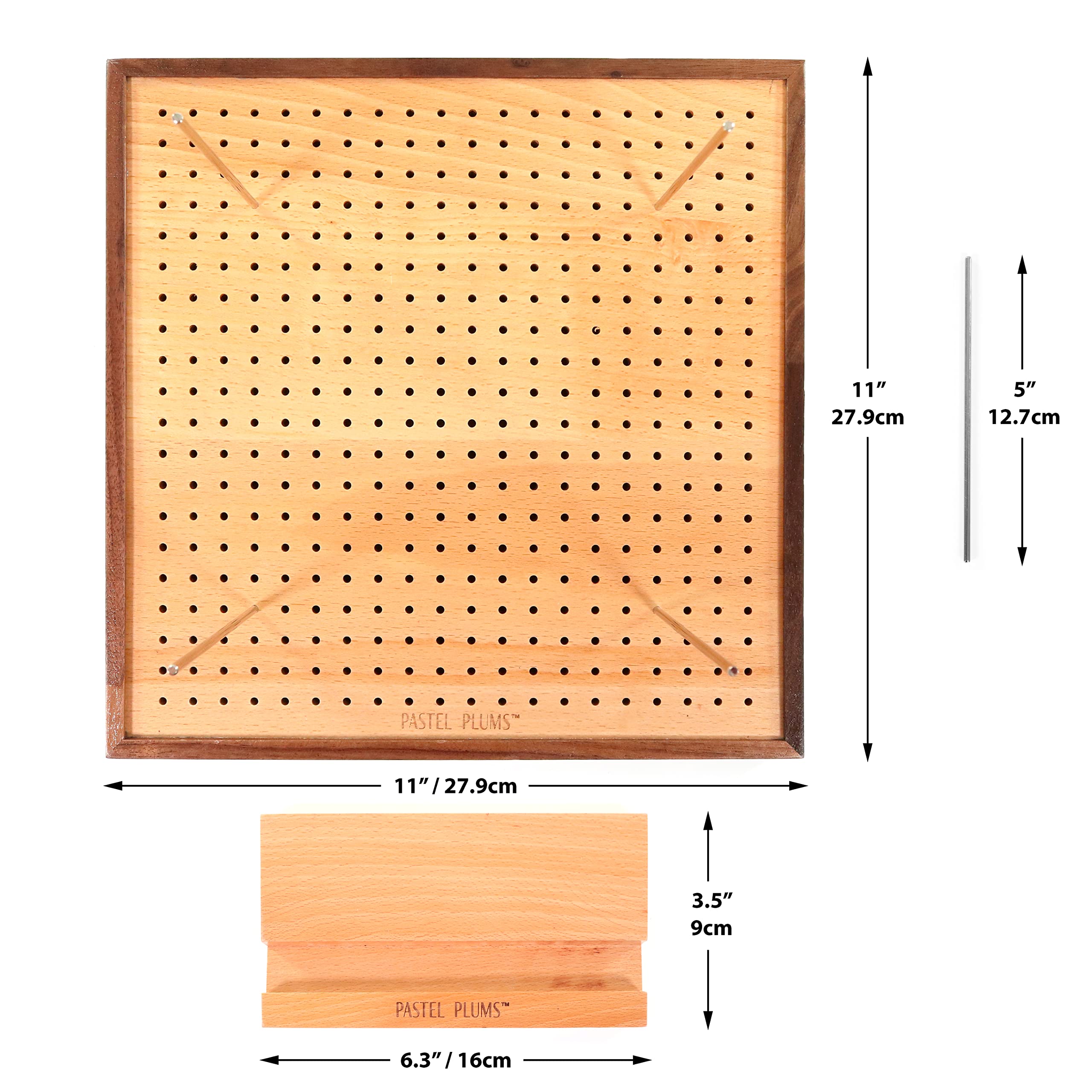 Blocking Board - Set di blocco per filati in bambù naturale e legno di noce nero, 28 cm, per lavorare a maglia, uncinetto e realizzare quadrati per nonne