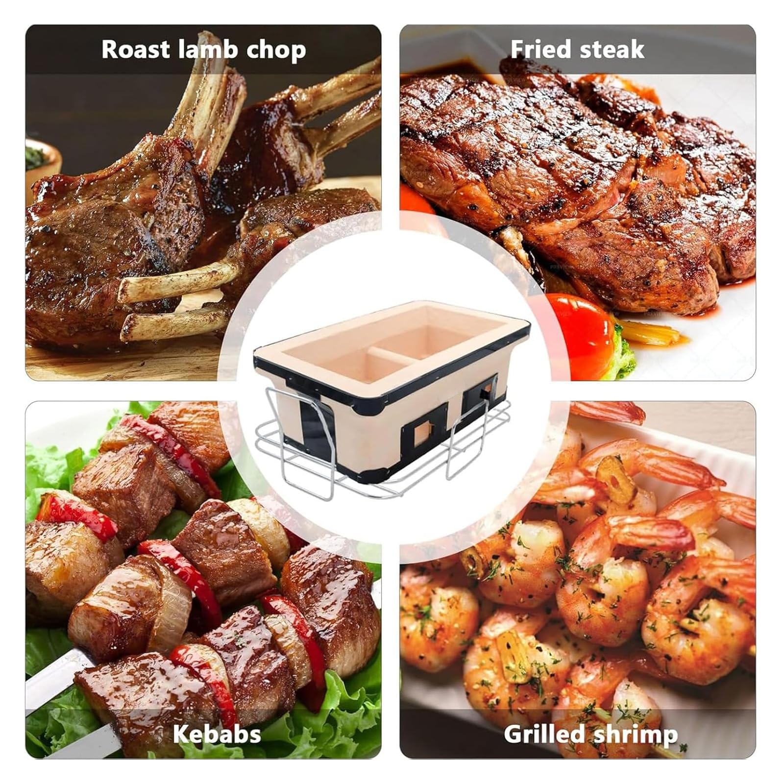 Mini fornello da tavolo a carbone con prese d'aria regolabili per cucinare a casa e campeggio, barbecue portatile in ceramica con design ribaltabile, perfetto per uso esterno
