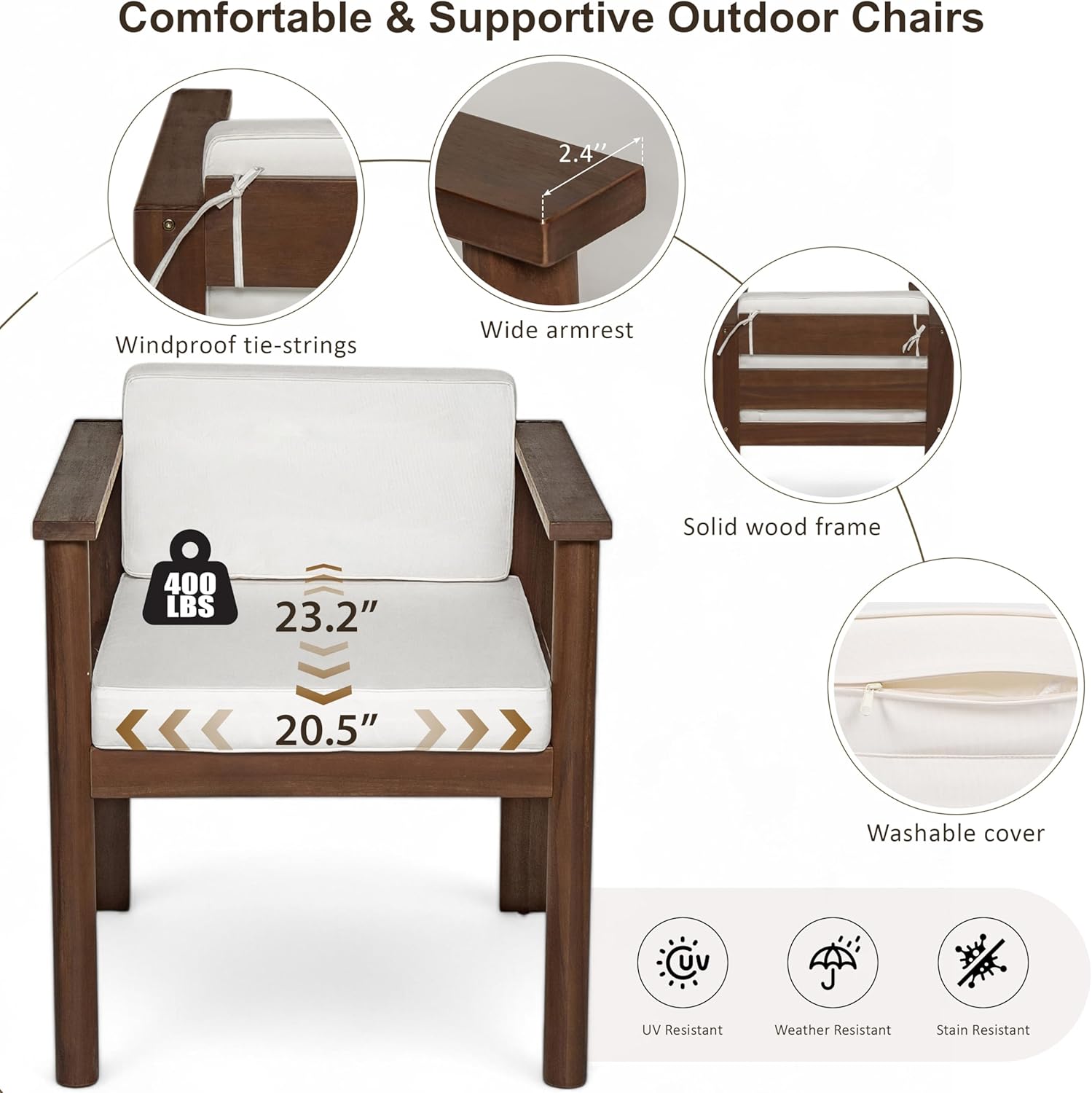 Outdoor Dining Set for 6, Patio Wood Table and Chairs Set of 6, 7 PCS Patio Furniture Sets with 6 Chairs, Umbrella Hole, 70.8" Rectangle Table, 6 Armchairs (Mocha+Beige)