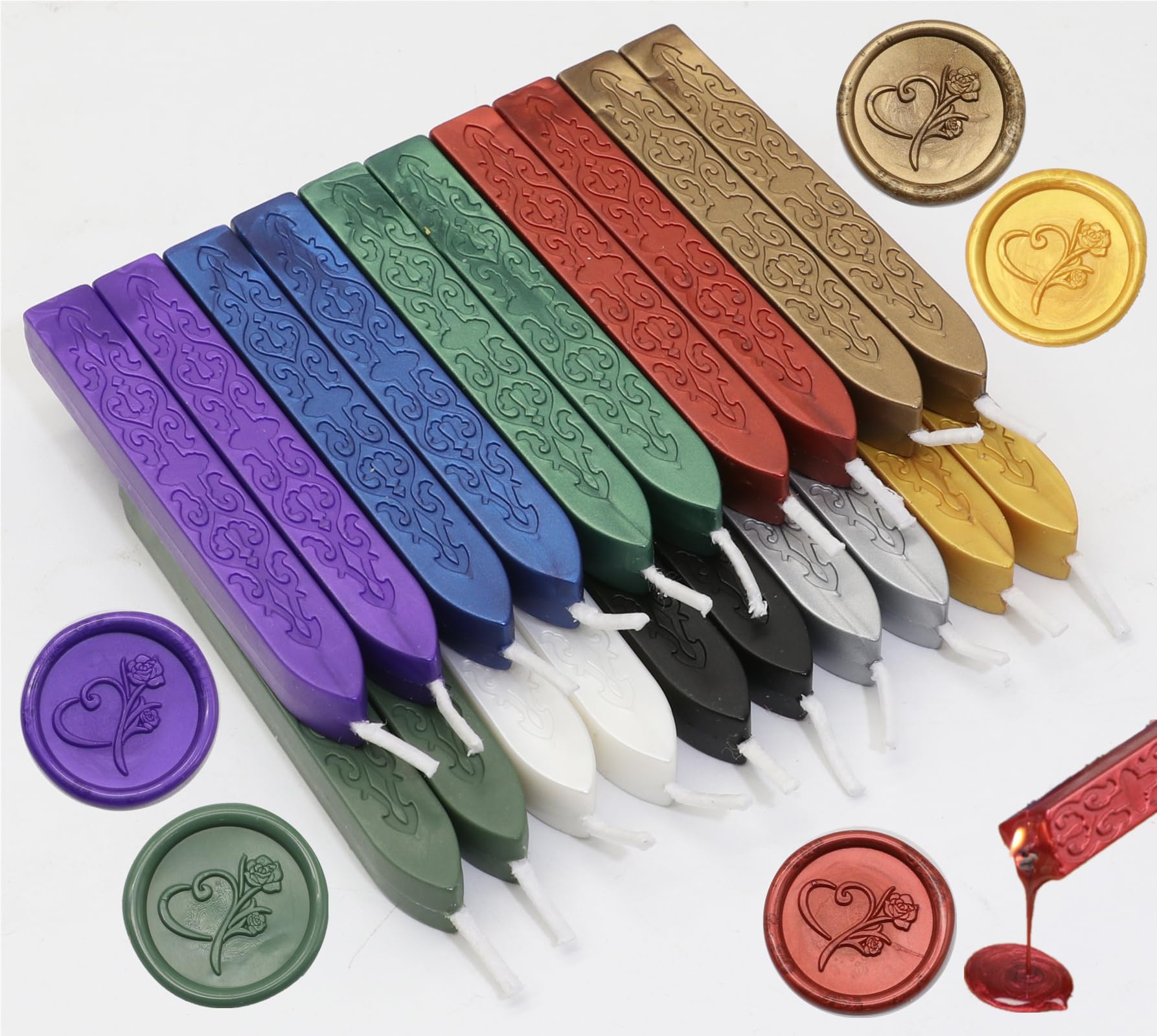 20 Pcs Mixed Color Sealing Wax Sticks with Wicks for Letter Seal Wax Stamp, Assorted Colors Wax Seal Sticks with Wicks are Great for Wedding