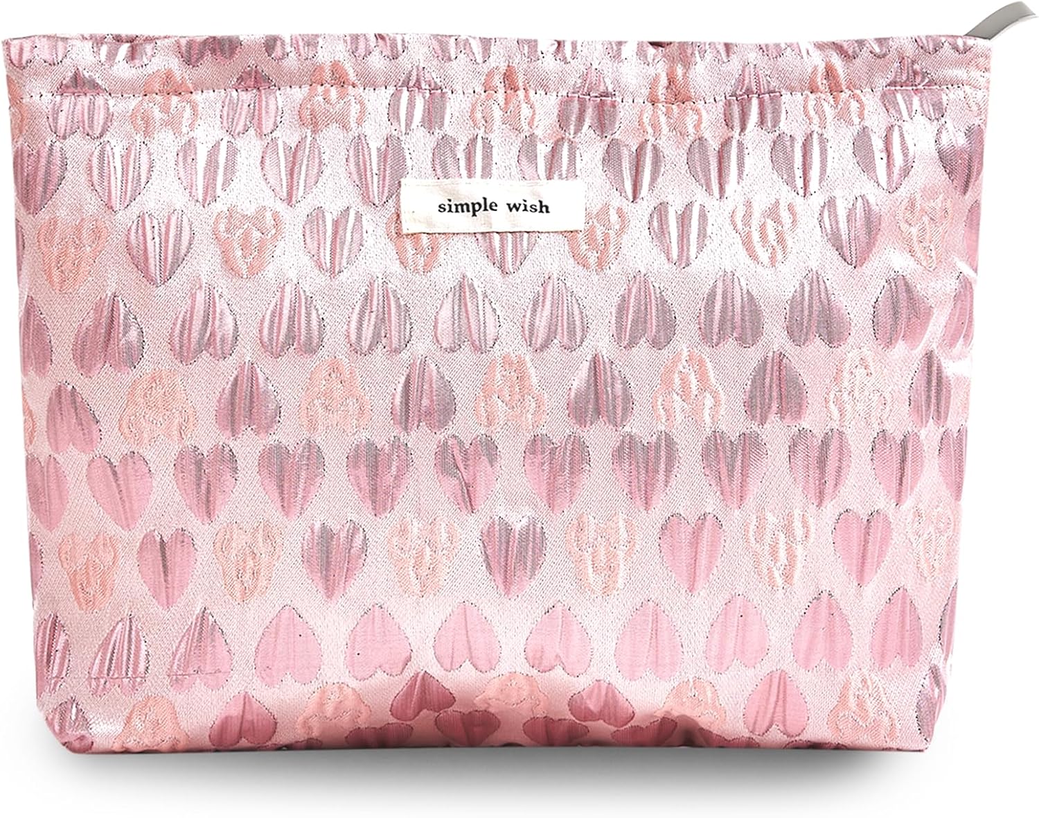 Makeup Bag Cosmetic bag Preppy Canvas Toiletry Bag for women Cute zipper pouch Organizer Travel accessories (Pink Heart, Large)