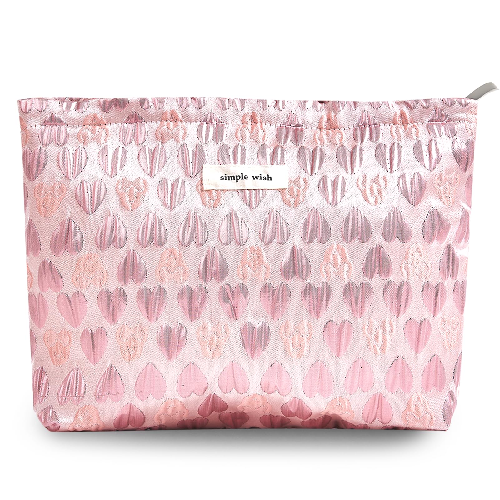 Sminra Makeup Bag Cosmetic bag Preppy Canvas Toiletry Bag for women Cute zipper pouch Organizer Travel accessories (Pink Heart, Large)
