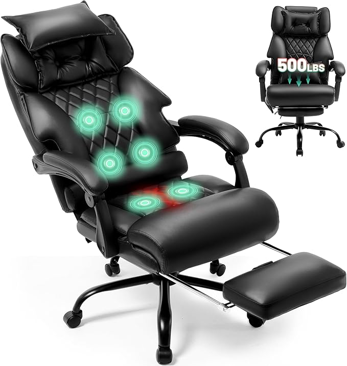 Silla De Oficina Ergonómica Con Masaje, Reposapiés y Reclina