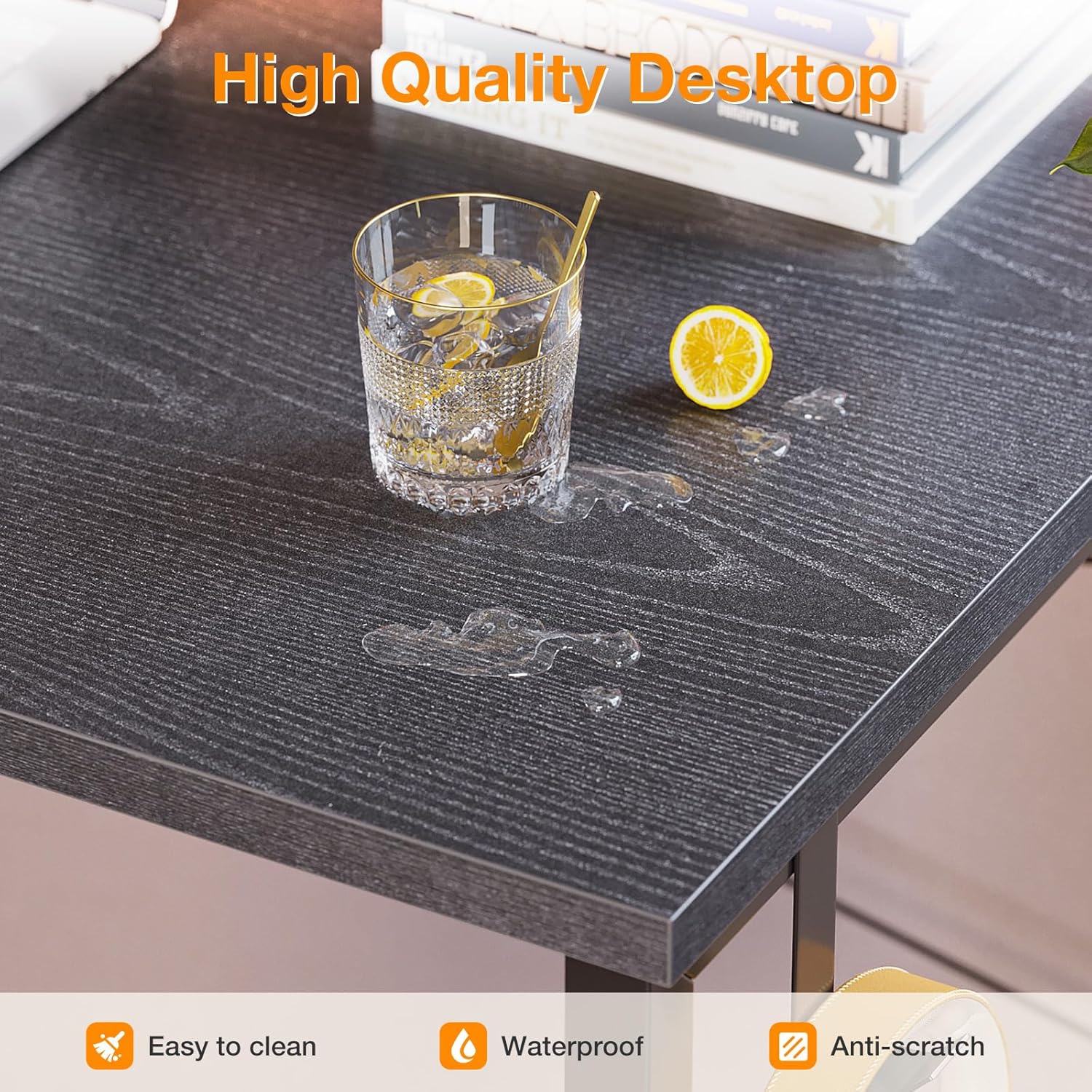 ODK Study Computer Desk 40 inch Home Office Writing Small Desk, Modern Simple Style PC Table with Storage Bag and Headphone Hook, Espresso Gray - Image 7