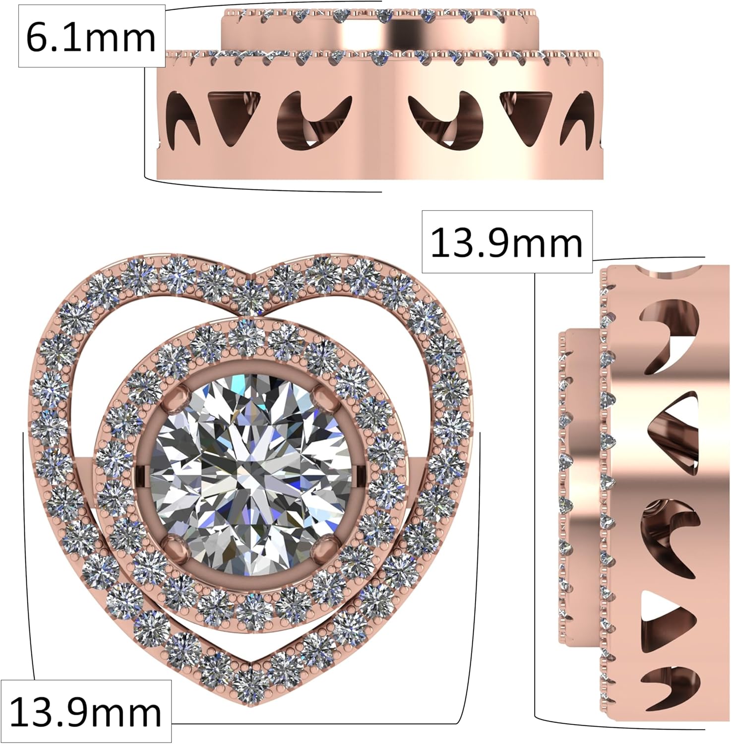 Central Diamond Center Circle in Heart Dancing Gemstone Necklace in Solid 925 Sterling Silver made w/Pure Brilliance Zirconia - Image 2