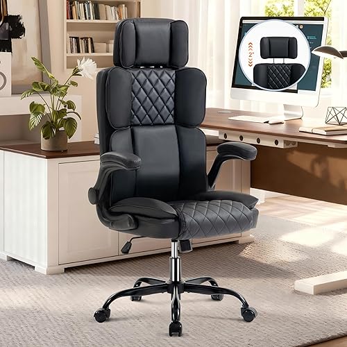 Office Chair with Adjustable Headrest - Executive Leather Desk Chair