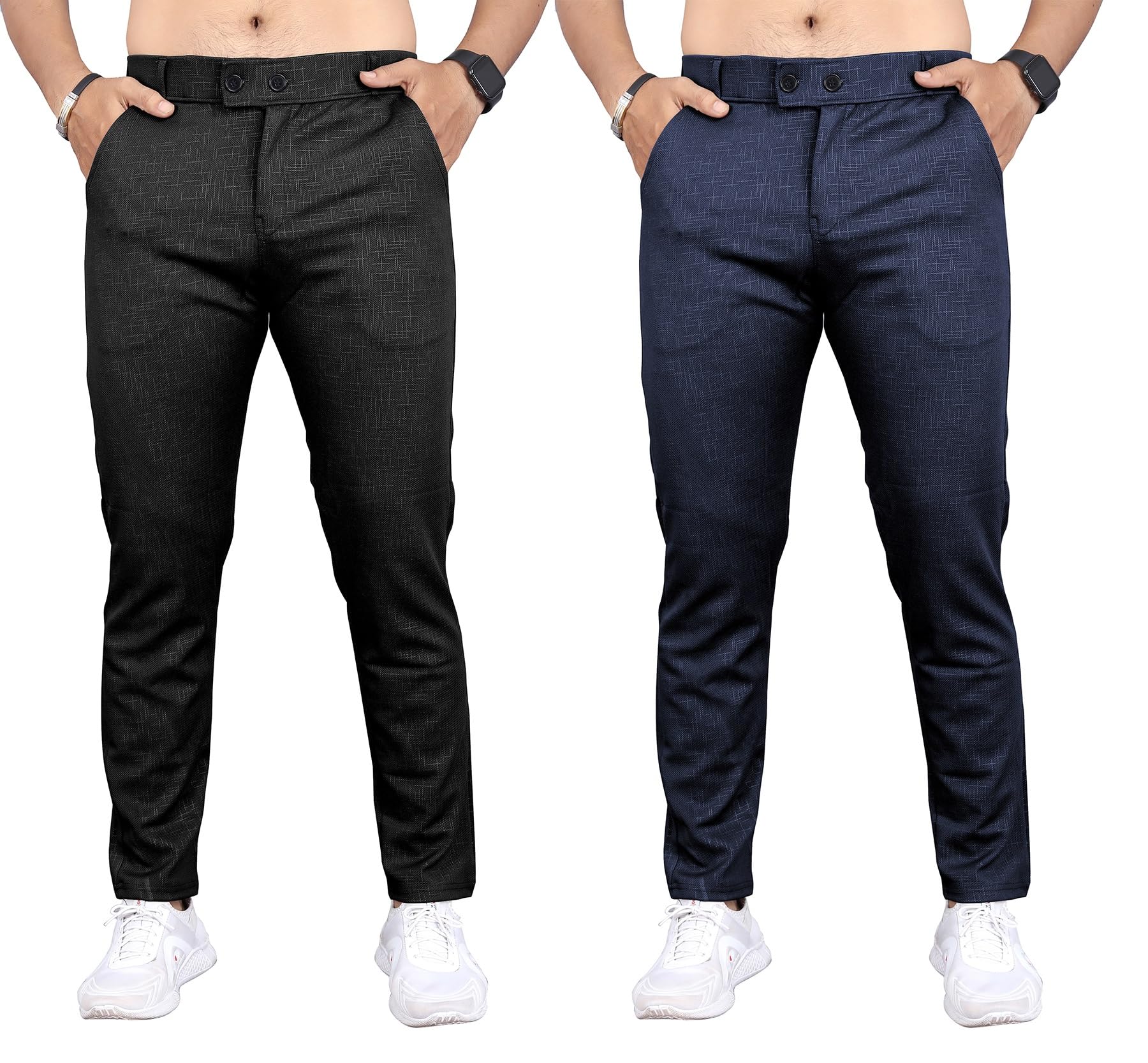 mehrang Men's Formal Trousers with Textured Pattern, Slim Fit (Pack of 2)-picture-49