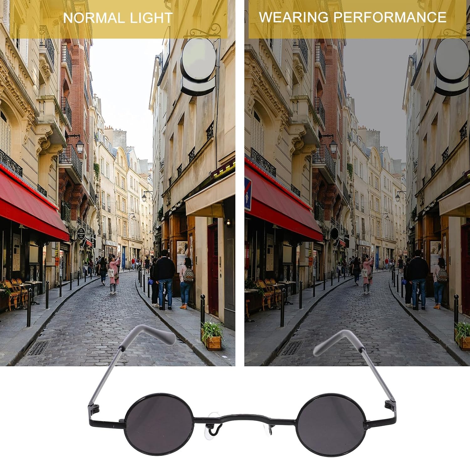 Uonlytech Vintage Small round Sunglasses 2pcs, Punk Retro Circular Eyewear for Men and Women, Party Glasses Hanging Nose Bridge, Black and Red Frame