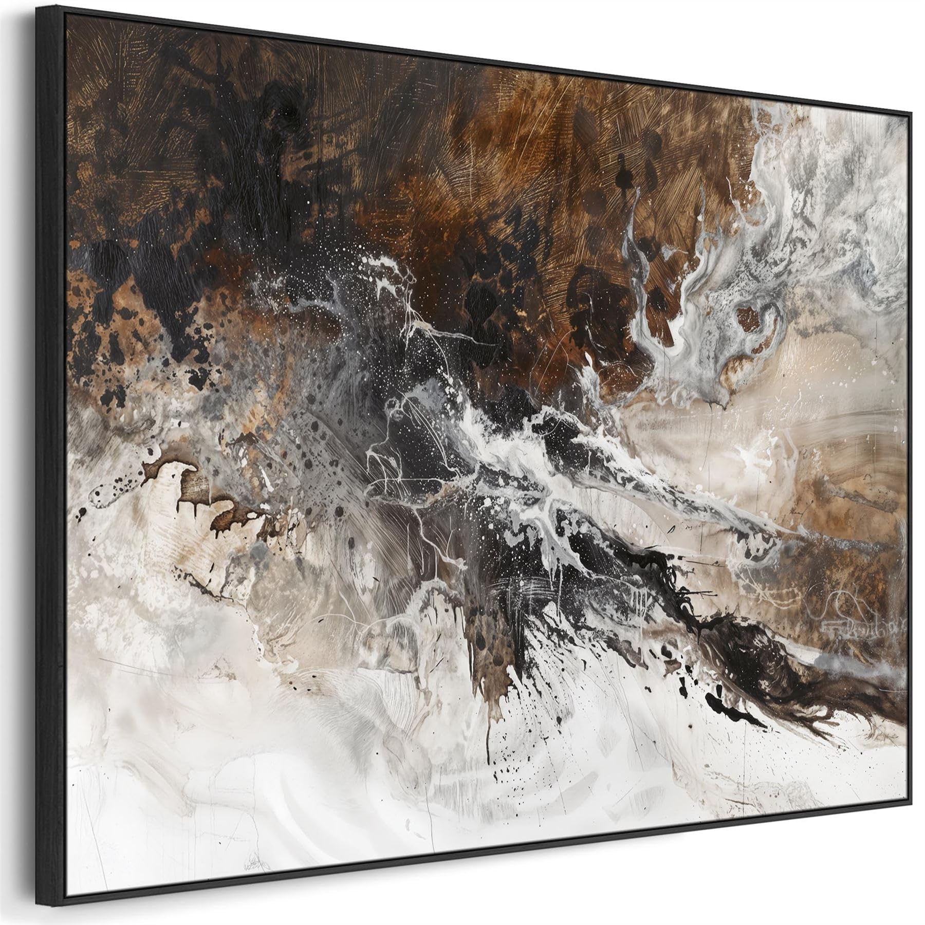 Wallfillers Brown White Wall Art - Walnut Dusk - Framed Abstract Art (153cm x 97cm)