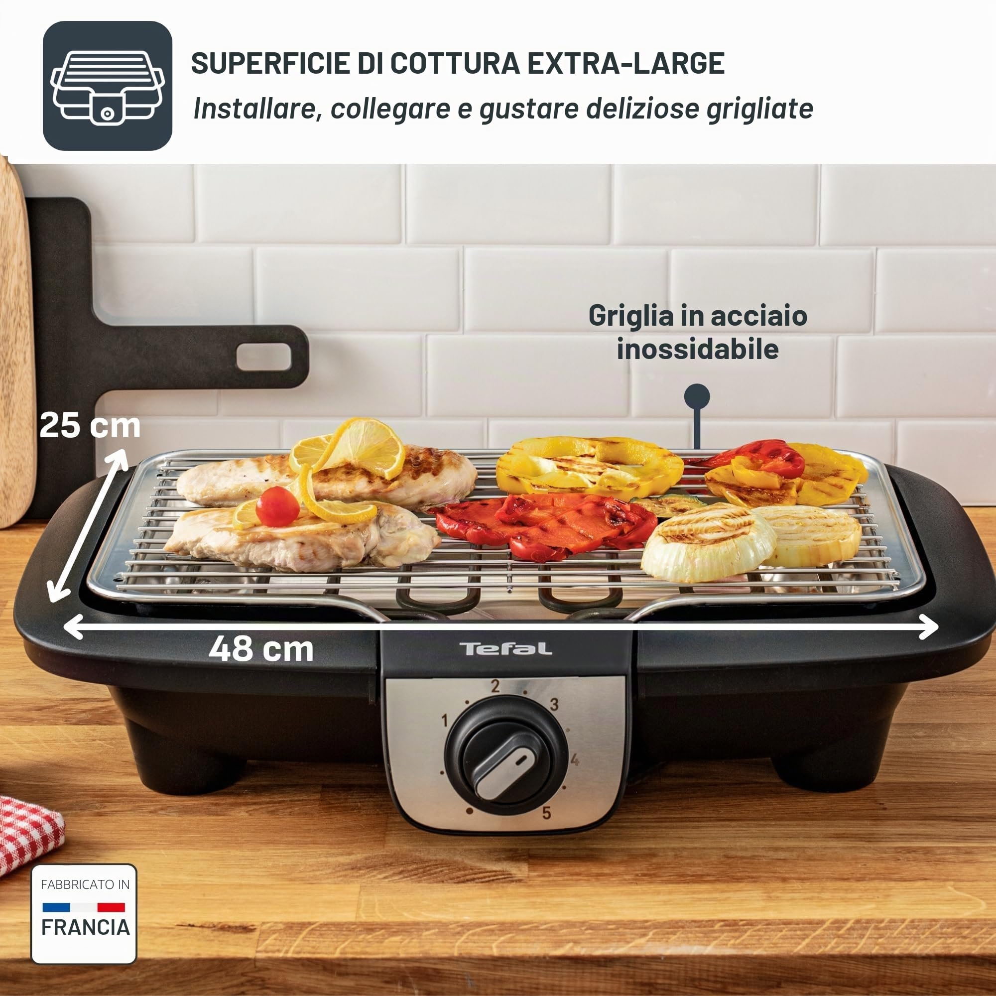 Tefal EasyGrill XXL Barbecue Elettrico 2500W Termostato Regolabile Antivento