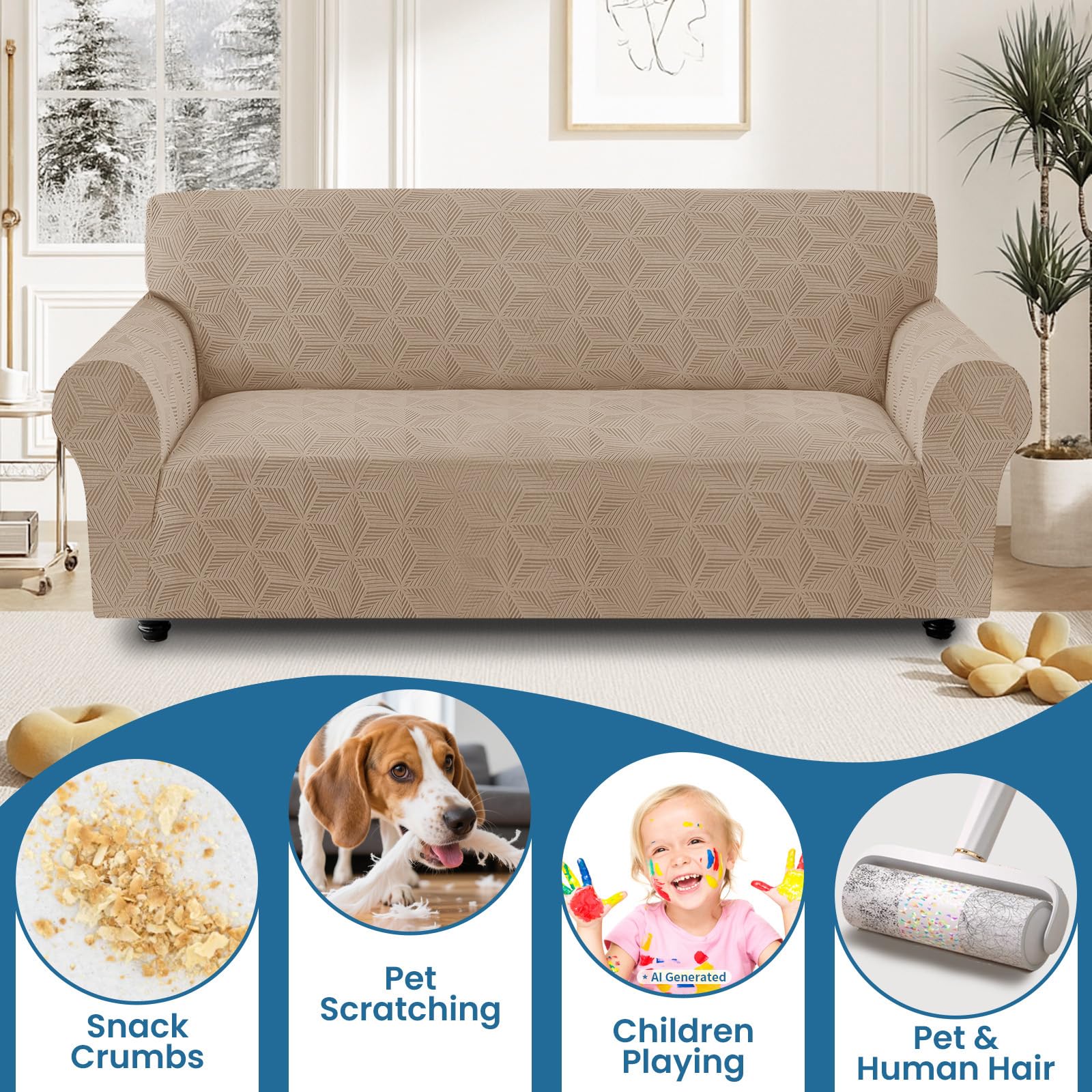 Ystyle Elástica Funda Sofa 2 Plazas, Universal Fundas De Sofa con Reposabrazos, Couch Cover Antiarañazos Antideslizante, Protector Sofa Antimanchas Ajustables, Anti Perros Gatos Caqui