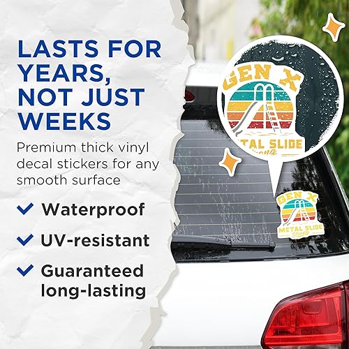 Miniatura 3 de (2 Pack) Retro Gen X Stickers - Metal Slide Nostalgia - Vintage 1980s 1990s Design - 5" On Longest Side - Sticks to Smooth Flat Surfaces - Made in