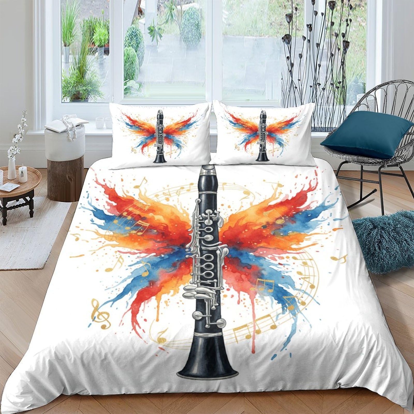 Ctjqhvkz Style-8 3D Printed Clarinet Watercolor Fitted Sheet Microfiber Soft Abstract Splash Mattress Cover For Bedroom Dorm Decor Single（135X200cm）